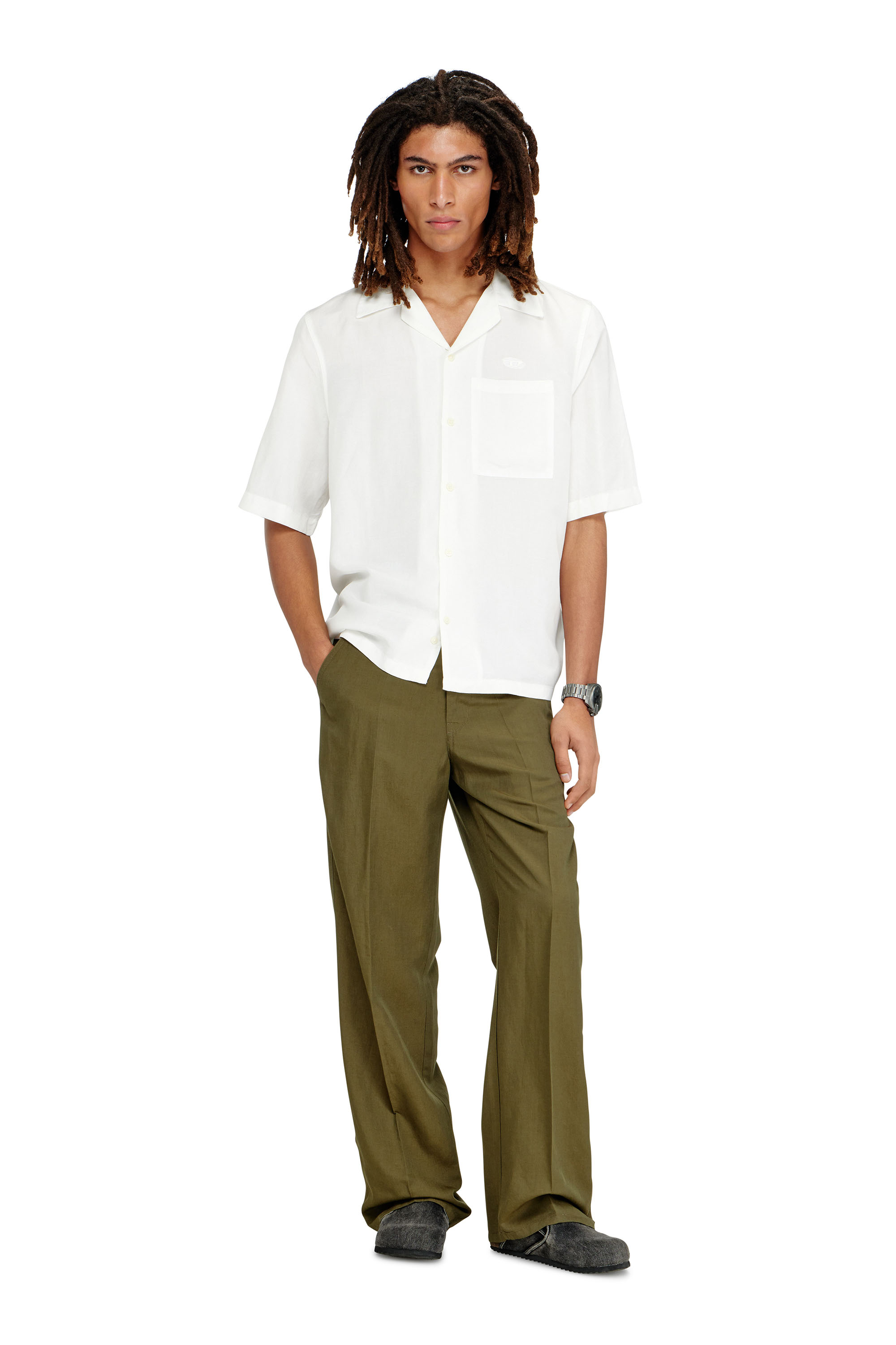 Diesel - S-BRACK-PGBS, Man's Linen-blend shirt with short sleeves in White - 2