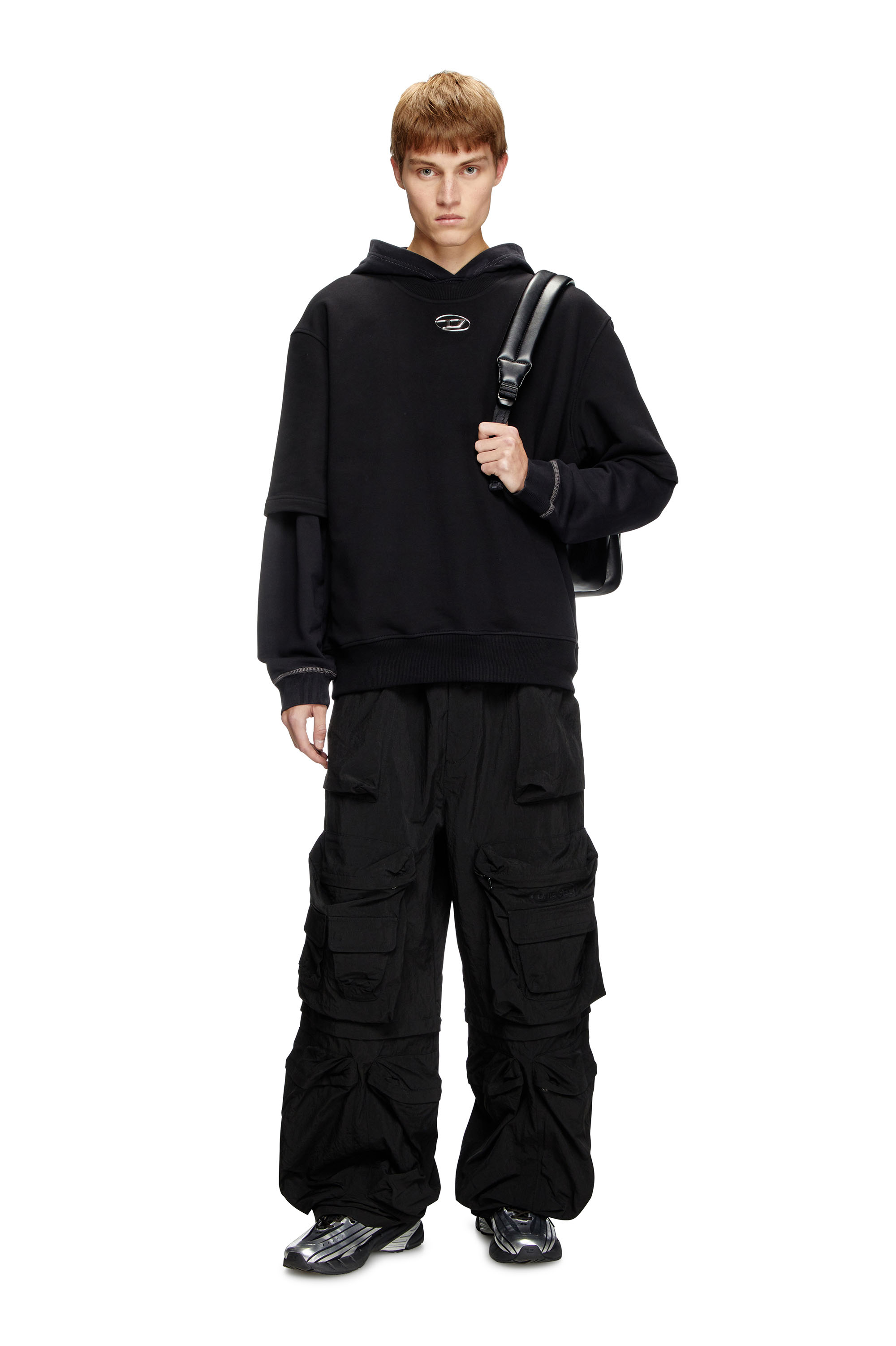 Diesel - S-COOLING-L1, Man's Half-sleeve sweatshirt with metallic logo in Black - 1