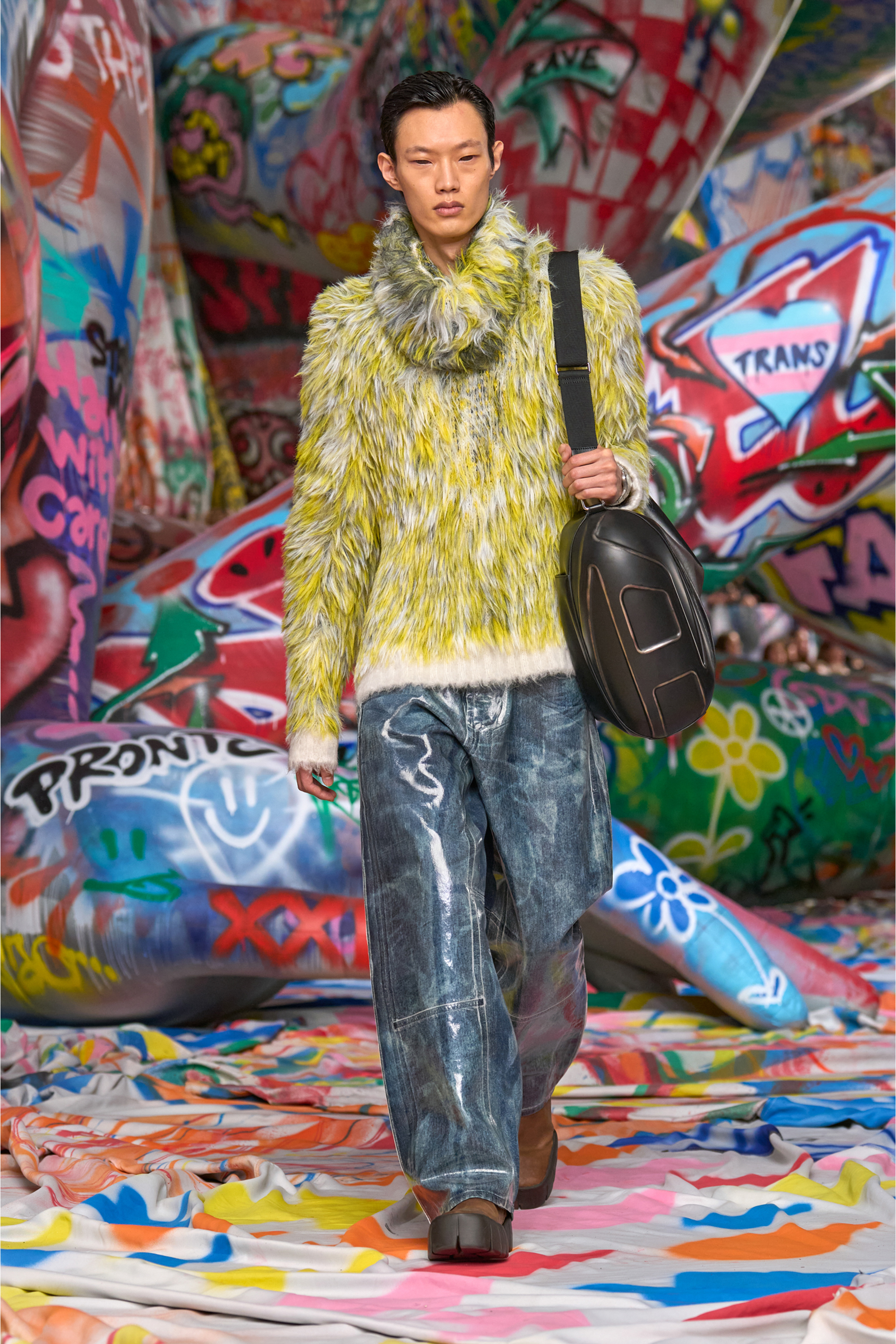 Diesel - K-ALLEN, Man's Jumper in fluffy jacquard knit in White/Yellow - 6