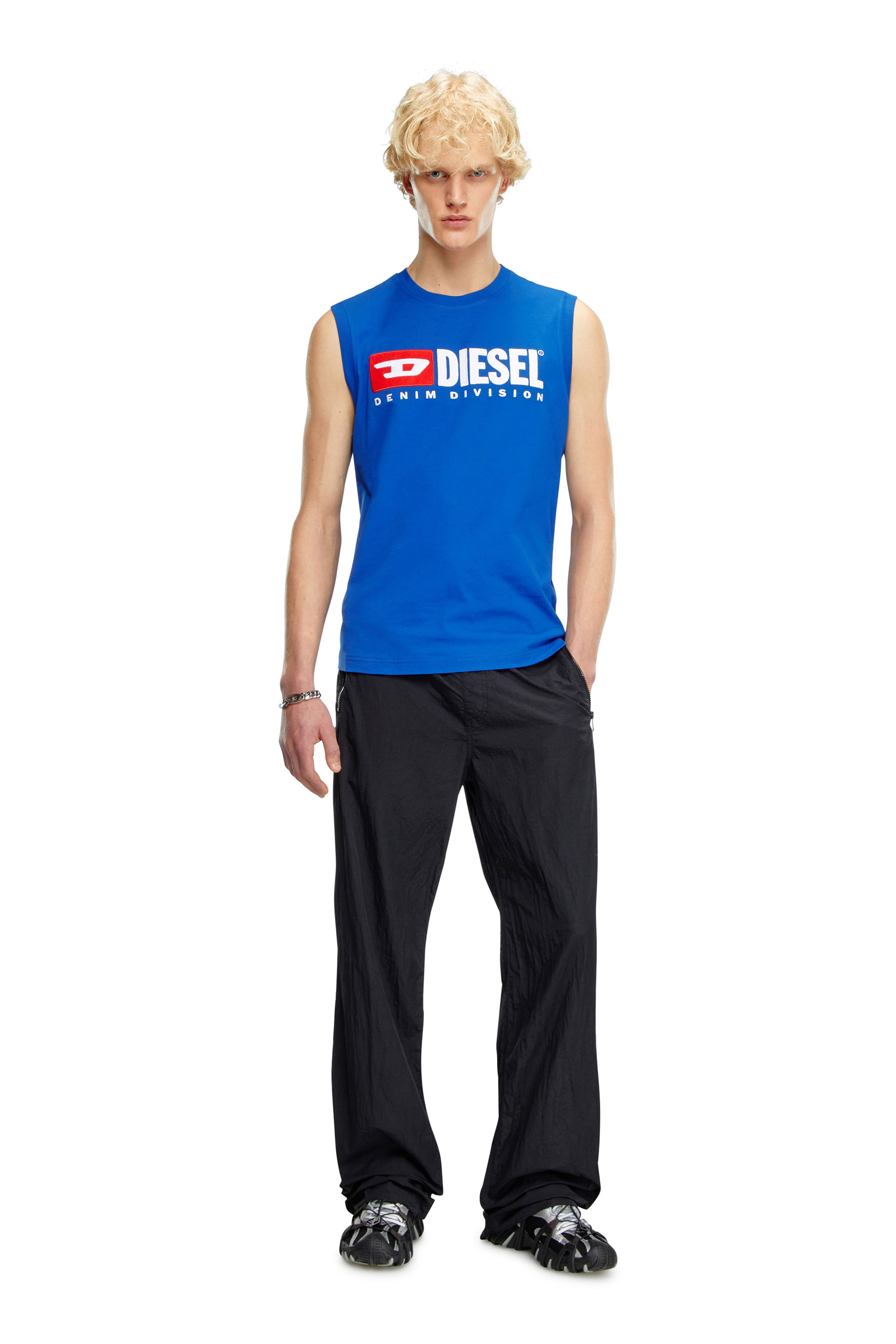 Diesel - T-ISCO-DIV, Man's Tank top with chest logo print in Blue - 2