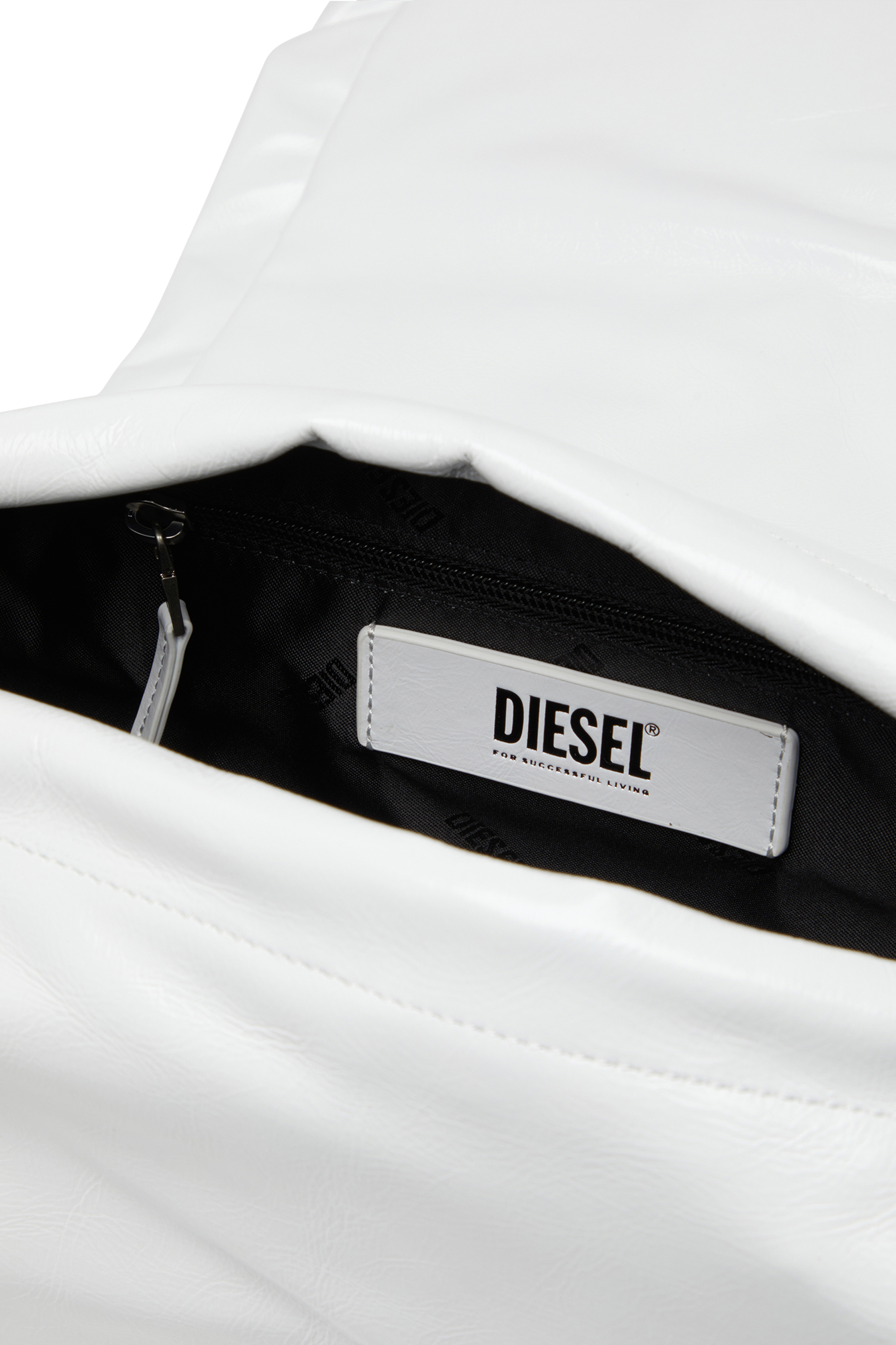 Diesel - SCRUNCH-D SHOULDER M, Woman's Scrunch-D M-Borsa a spalla in pelle lucida in White - 4