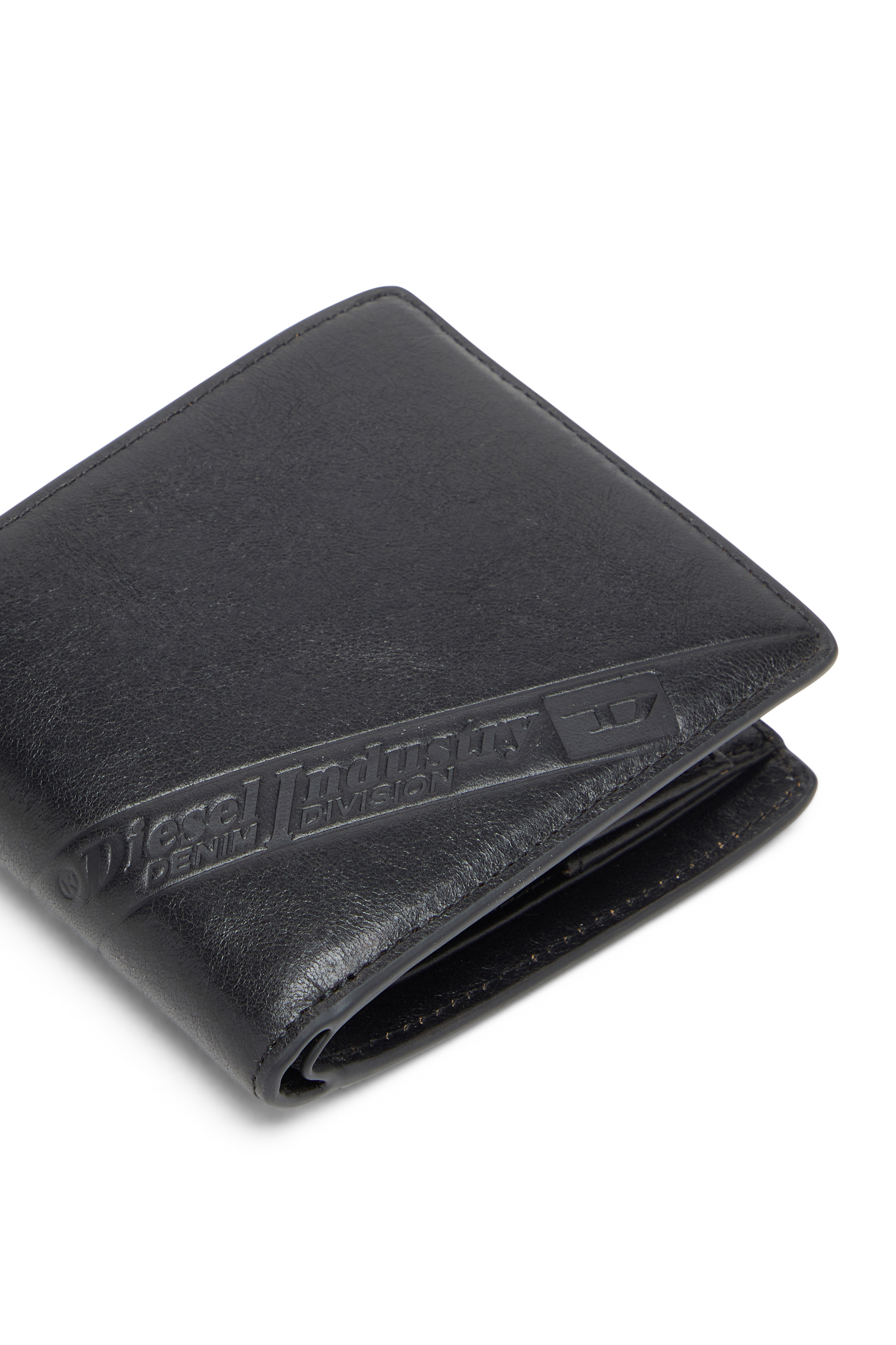 Diesel - FLAG-D BI-FOLD COIN S 3D, Man's Bi-fold leather wallet with embossed logo in Black - 4