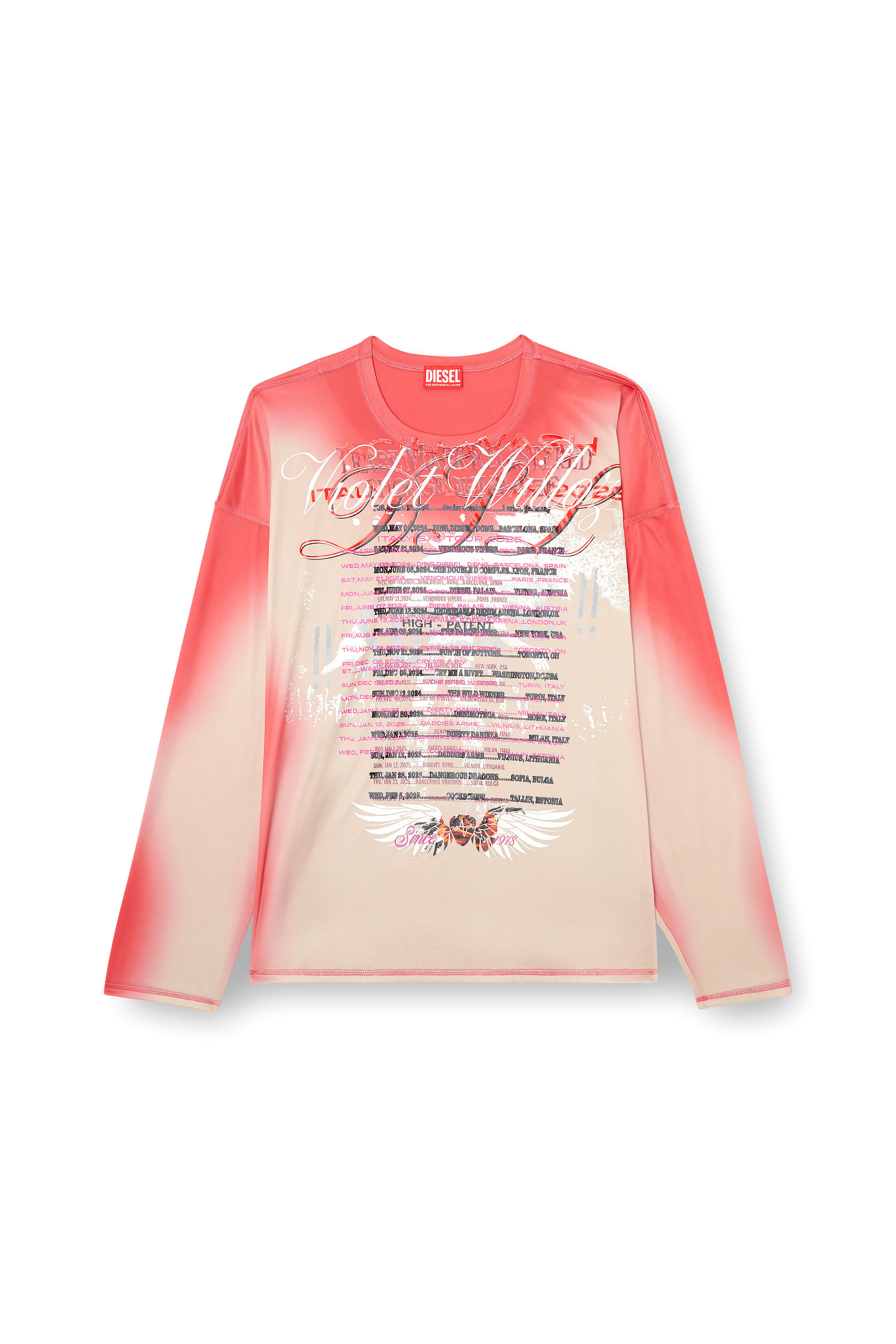Diesel - T-OLAVI-BB, Unisex's Long-sleeve tech-jersey T-shirt with lyrics print in Pink - 2