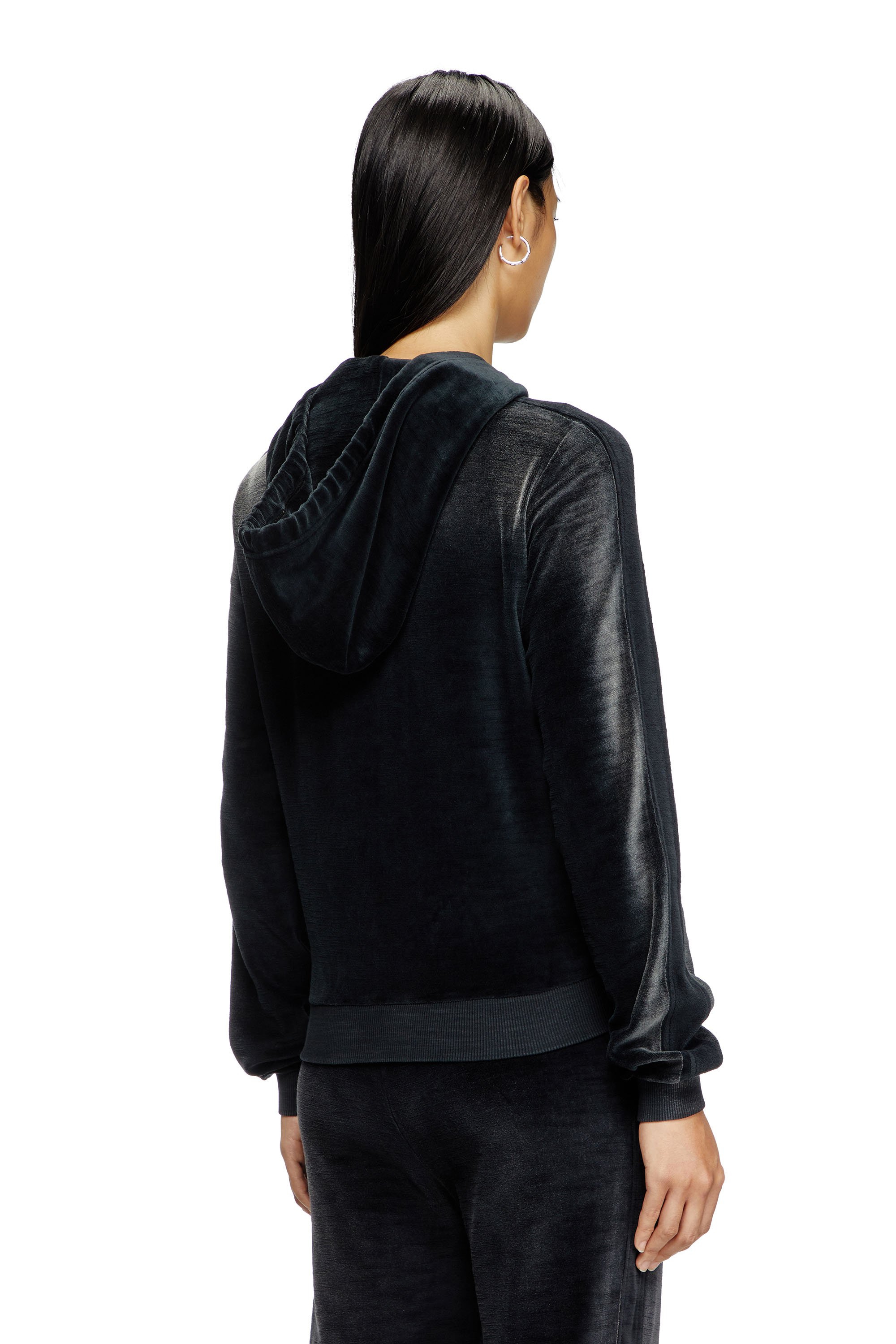 Diesel - F-ELY-Q1, Woman's Zip-up hoodie in faded chenille in Black - 4