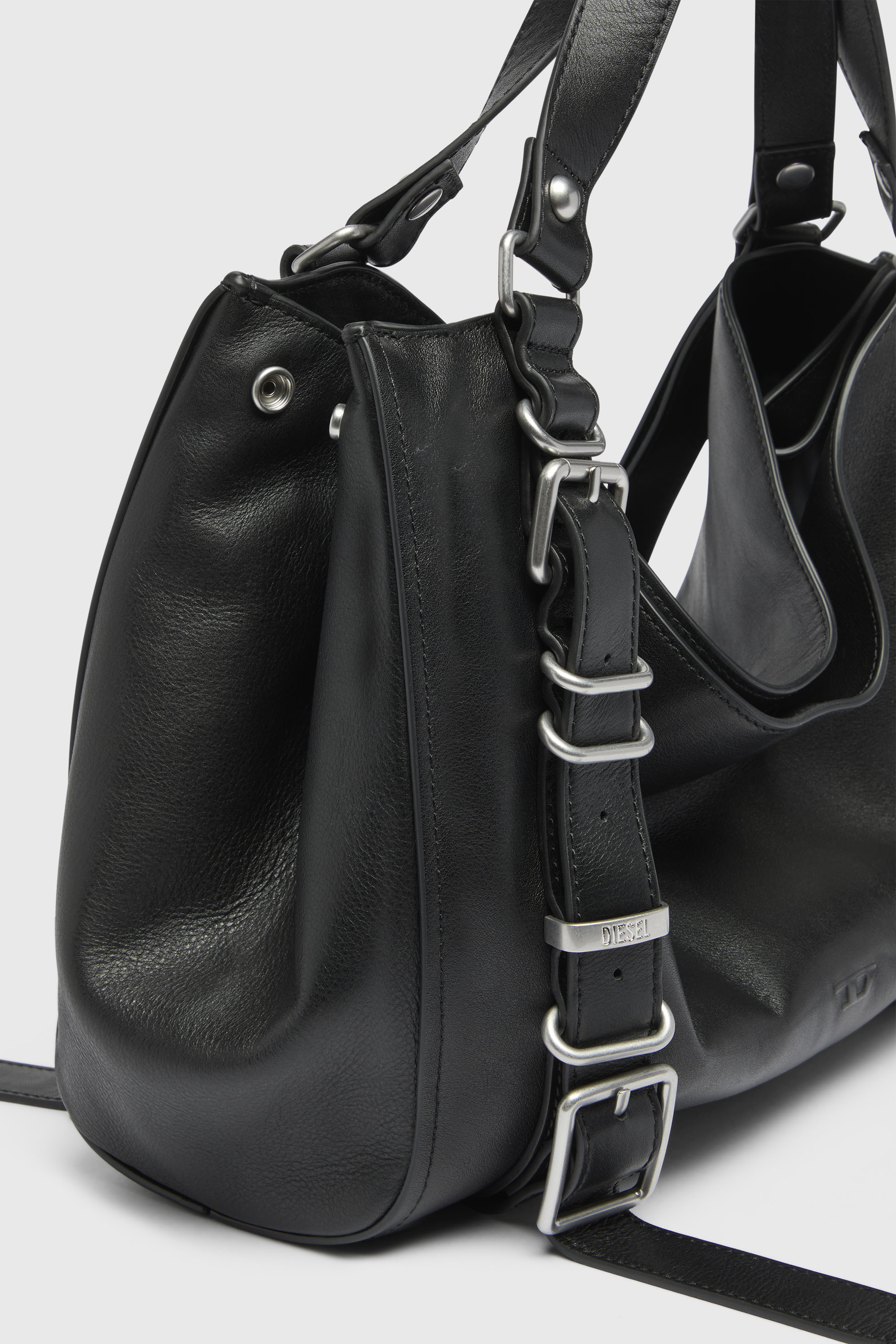 Diesel - D-ONE TOPHANDLE M, Unisex's D-One-Medium top-handle bag in treated leather in Black - 6