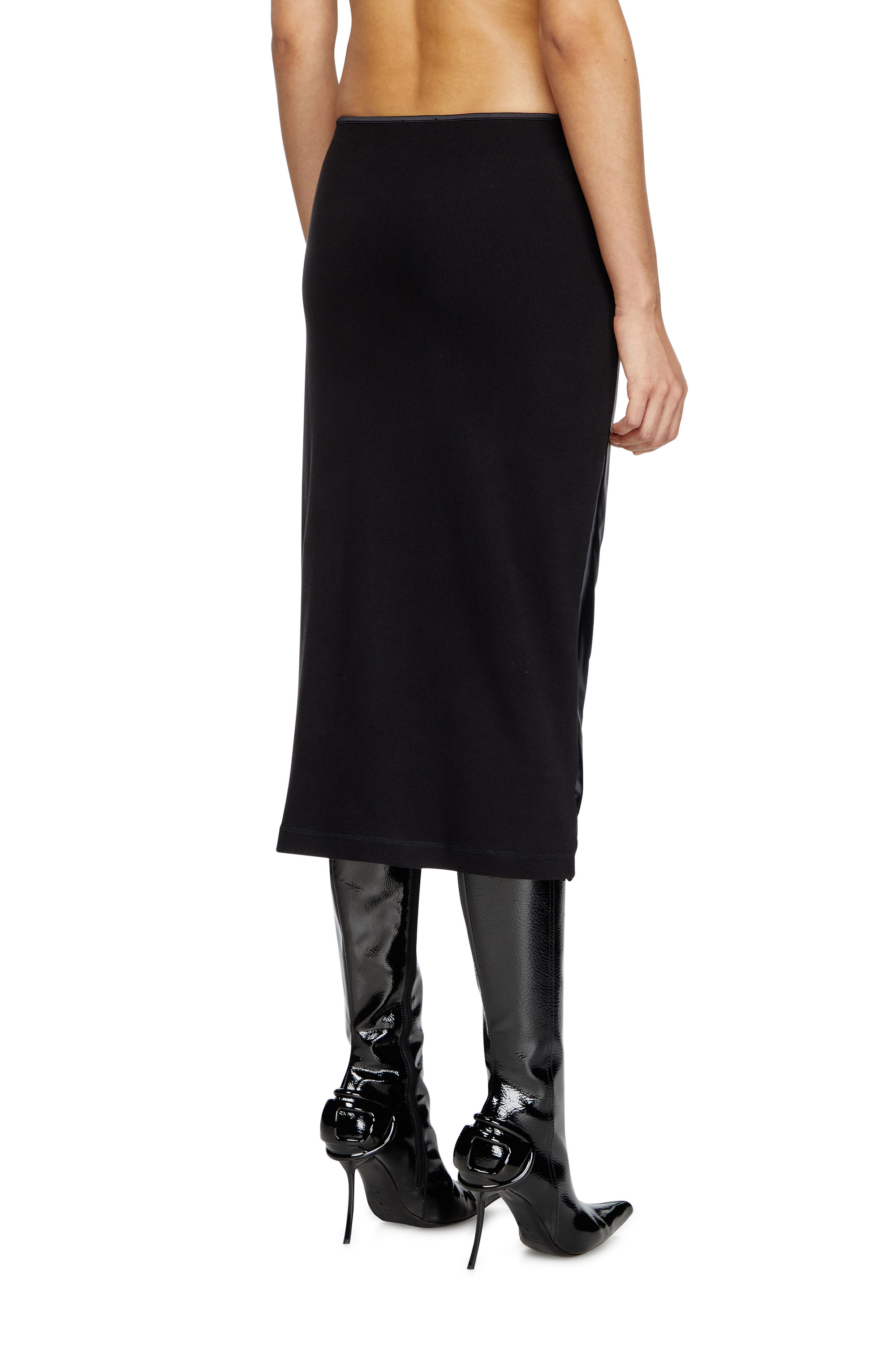 Diesel - O-SILV, Woman's Draped midi skirt with chintz finish in Black - 3