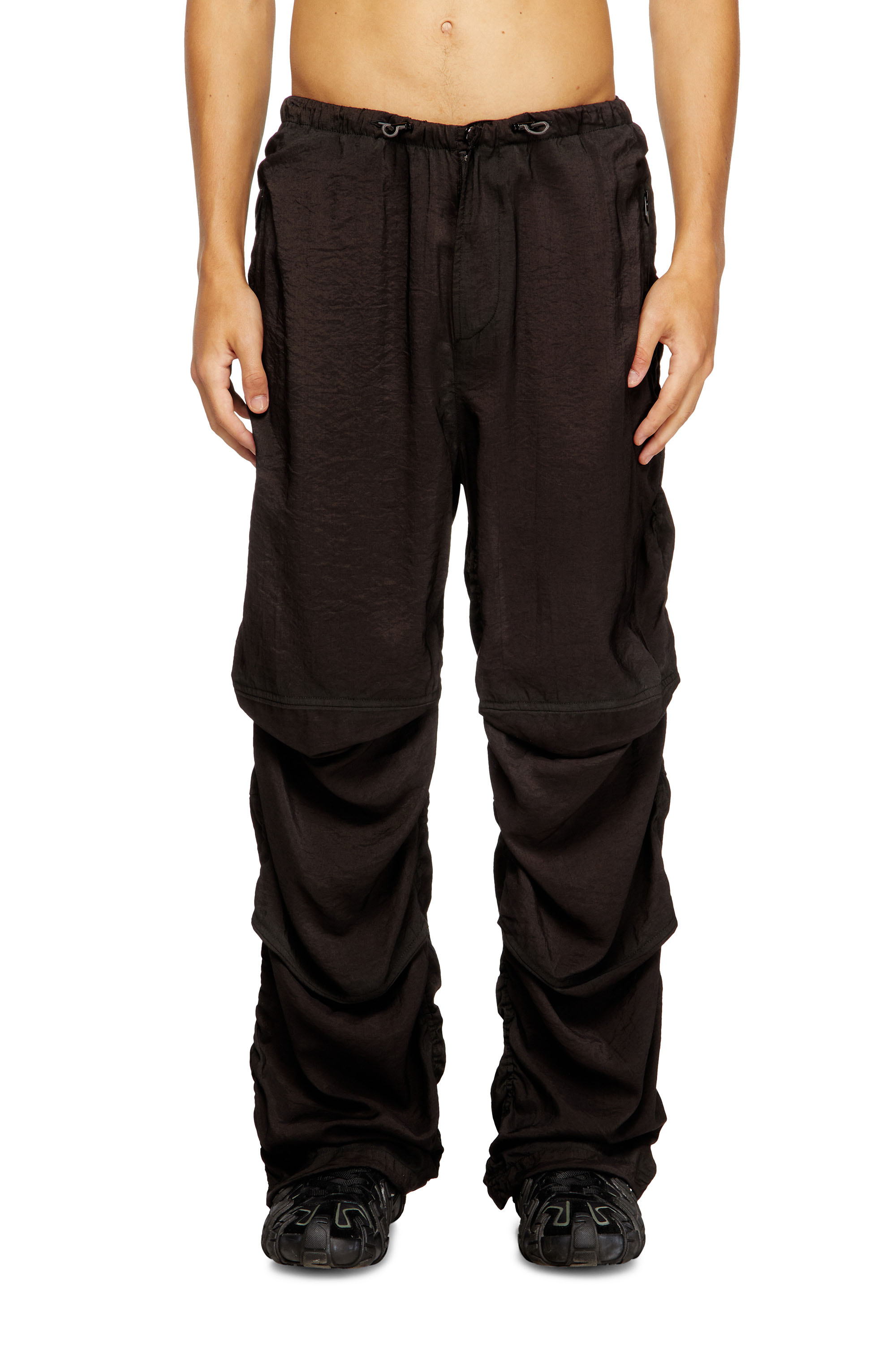 Diesel - P-DAILY, Man's Utility pants in light, crinkled fabric in Black - 3
