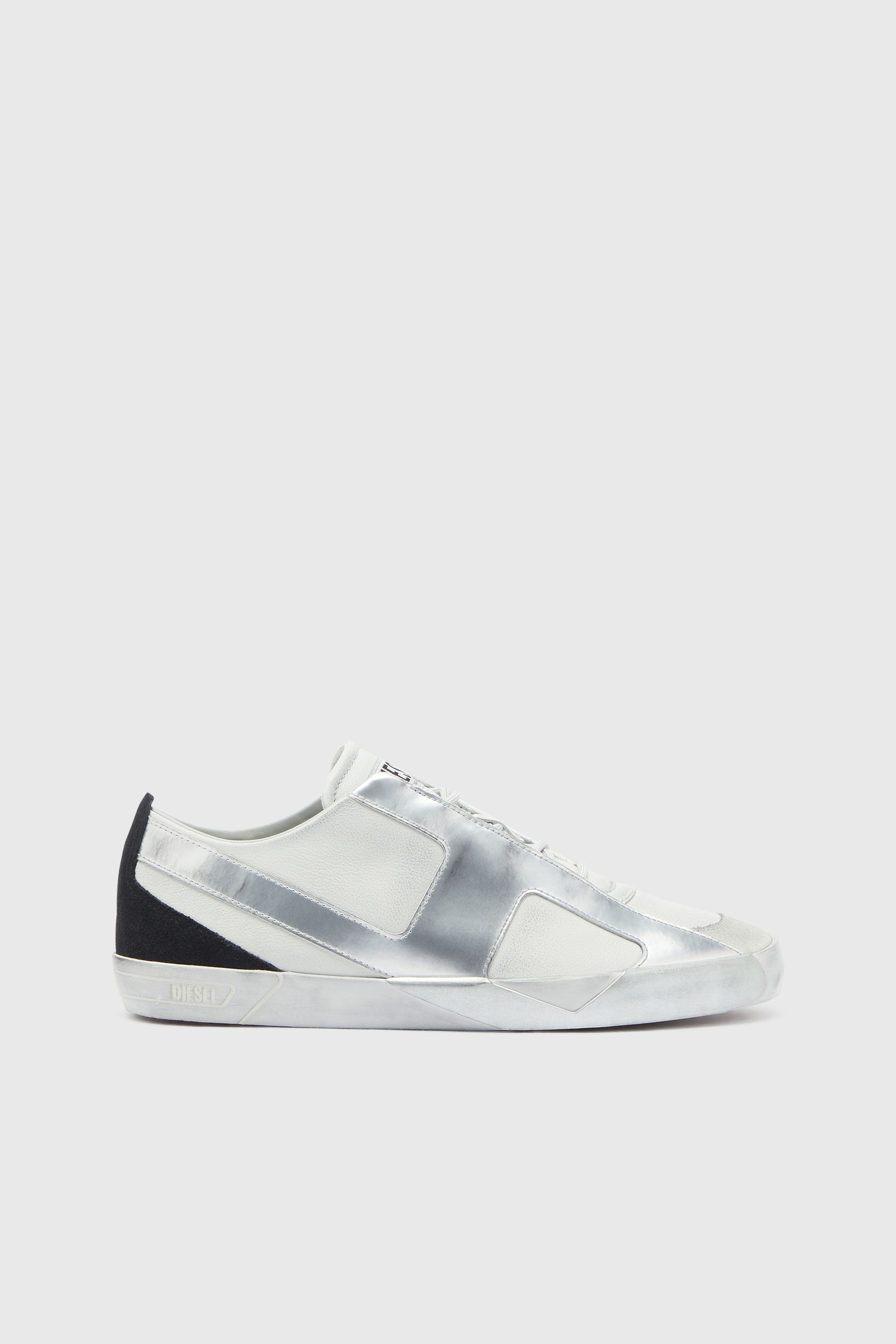 Diesel - S-SLANTE-D LOW, Man's S-Slante-D - Distressed sneakers in leather and suede in White/Silver - 1