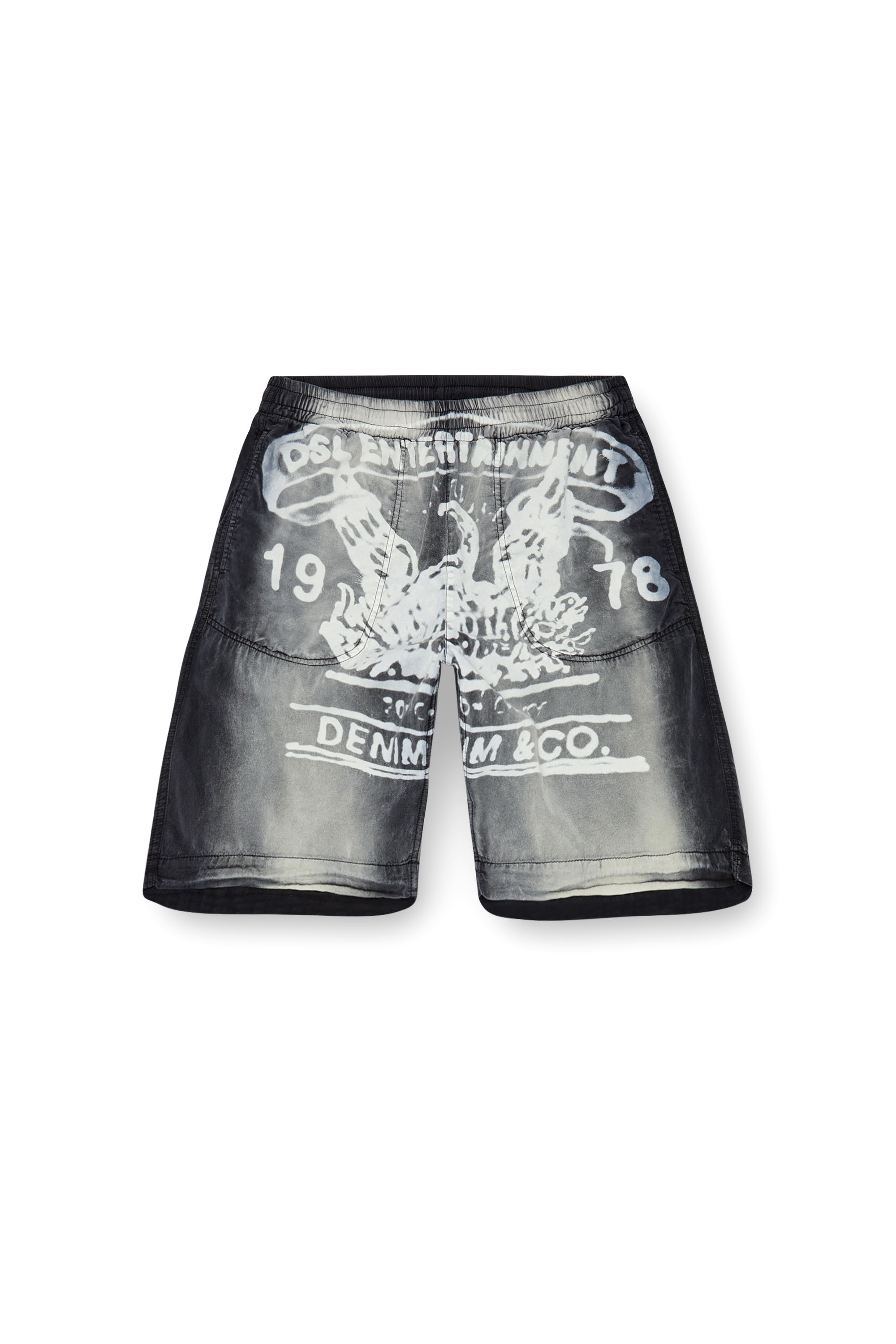 Diesel - P-EEKLO-SHORT, Man's Faded shorts with archival print in Black/Grey - 3