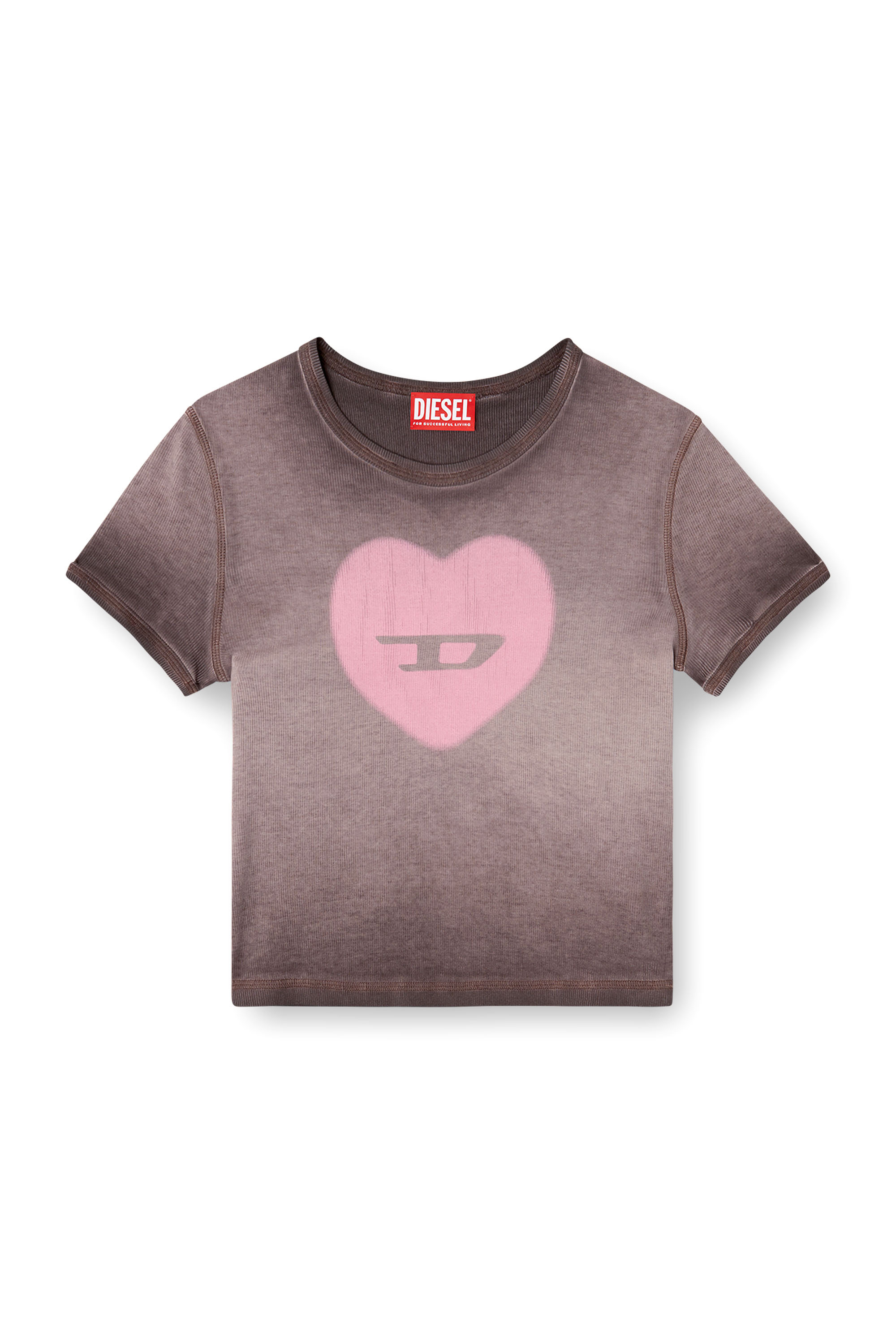 Diesel - T-ELE, Woman's Ribbed T-shirt with watercolour heart D in Violet - 2
