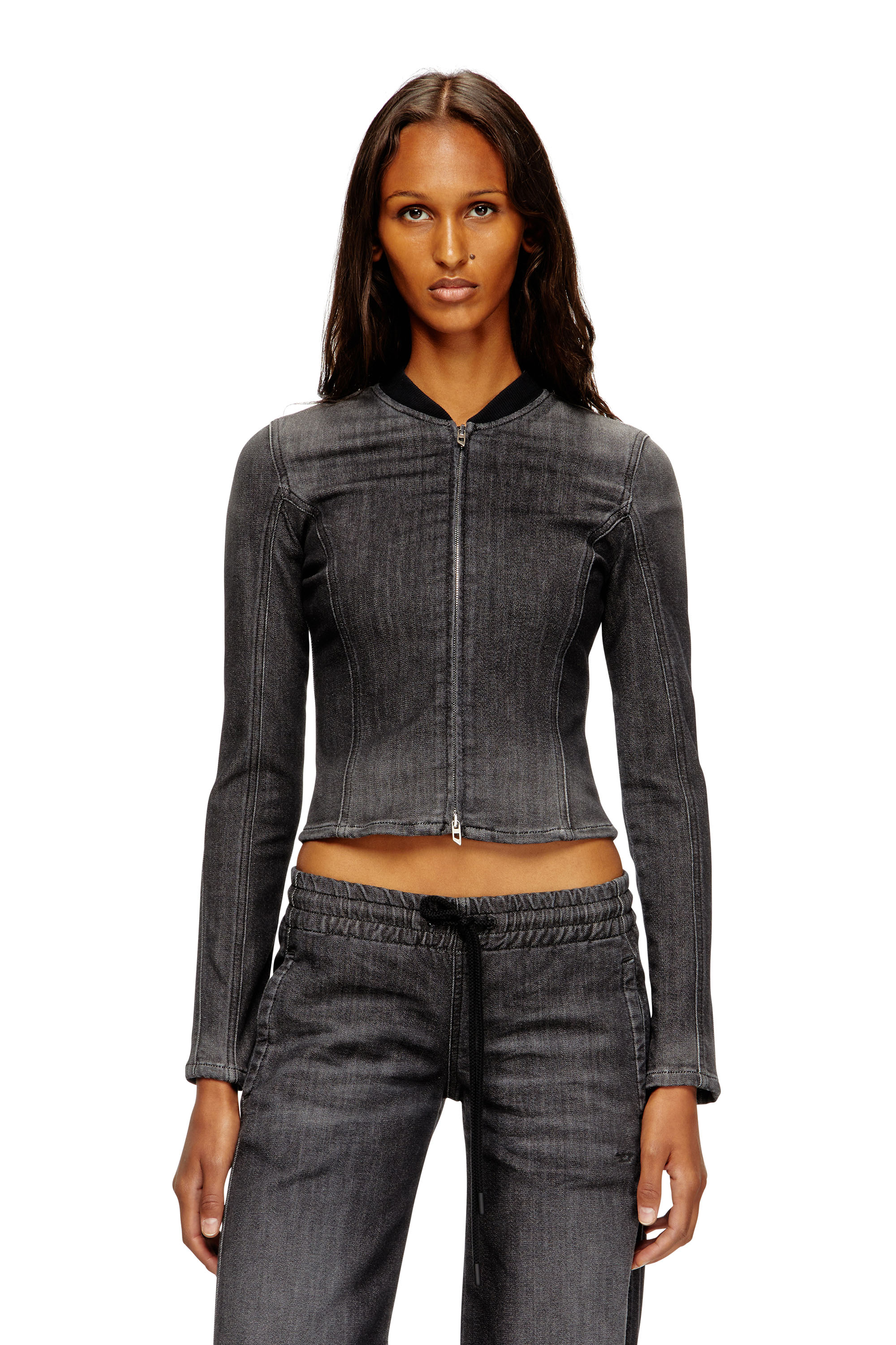 Diesel - DE-GARY-D JOGG, Woman's Cropped jacket in monochrome denim in Black - 1