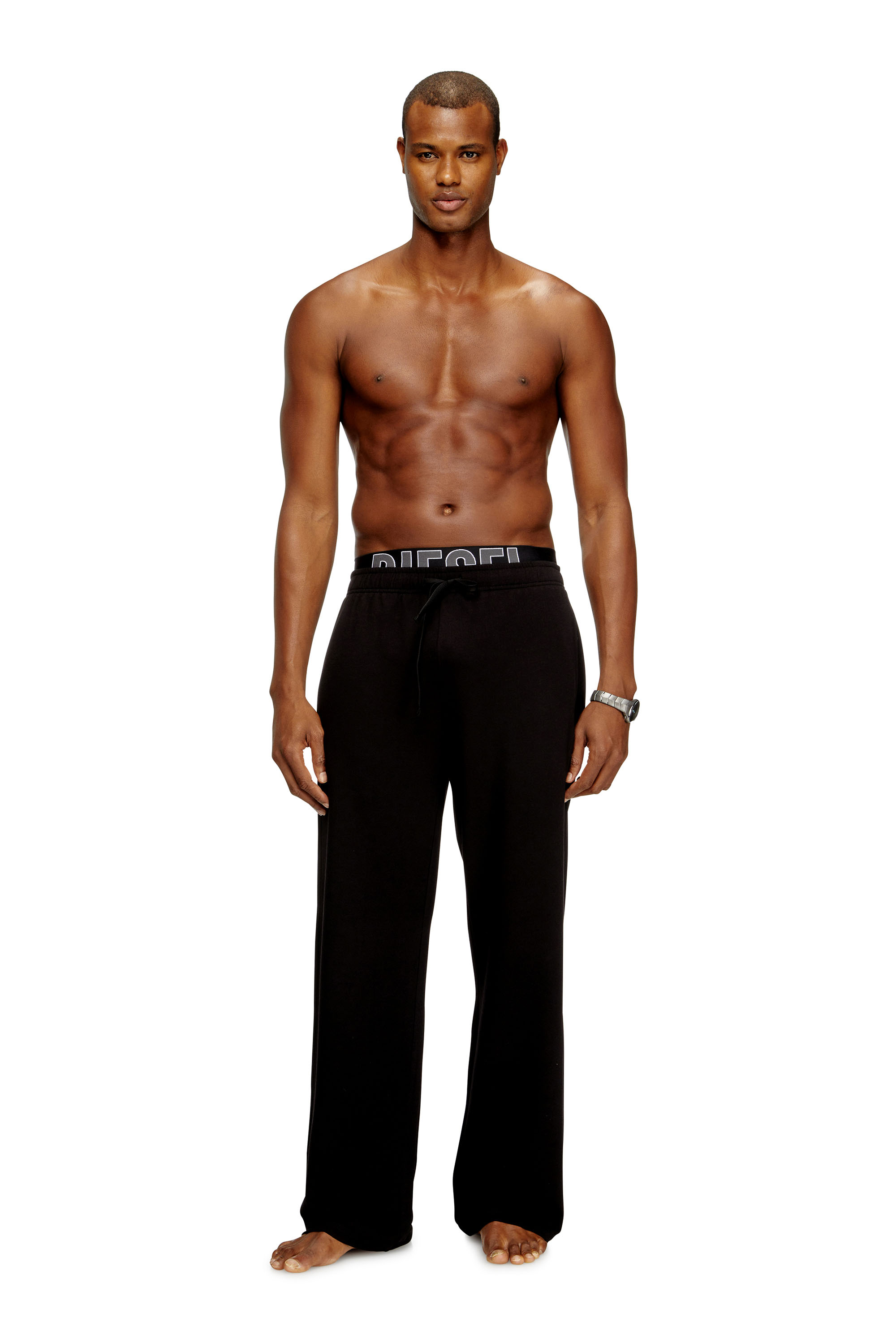 Diesel - BRADLEY-D-POP, Man's Logo-waistband lounge pants in cotton terry in Black - 1