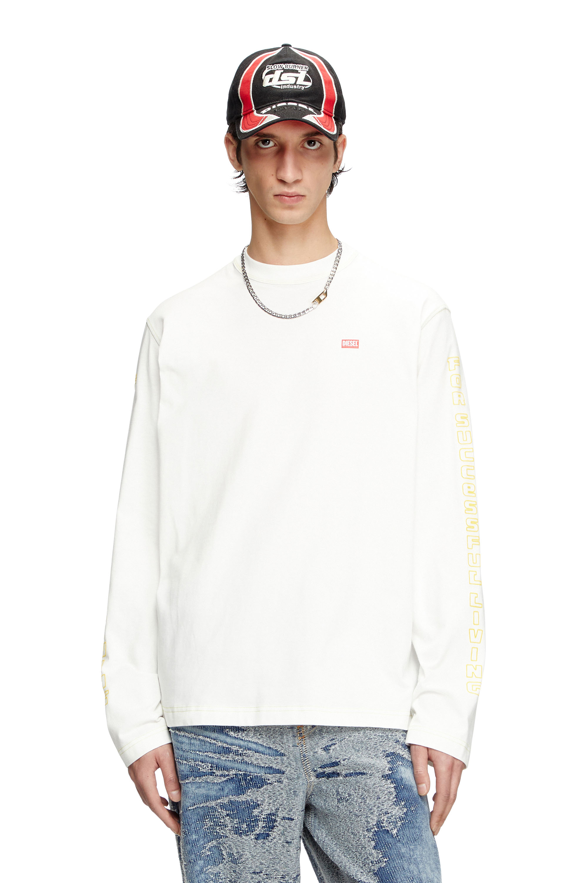 Diesel - T-CRANE-LS-R1, Man's Long-sleeve T-shirt with apple core print in White - 1