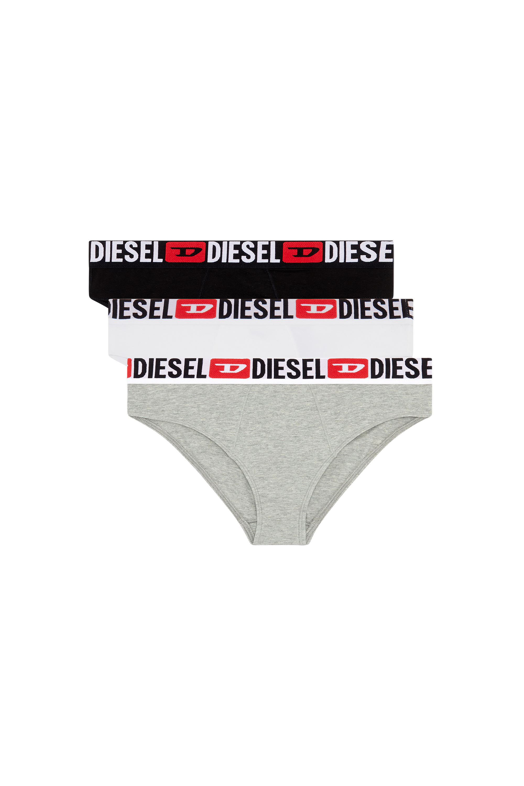 Diesel - UFPN-BLANCA-R-THREEPACK, Woman's Three-pack ribbed high-waisted briefs in Grey/White - 1