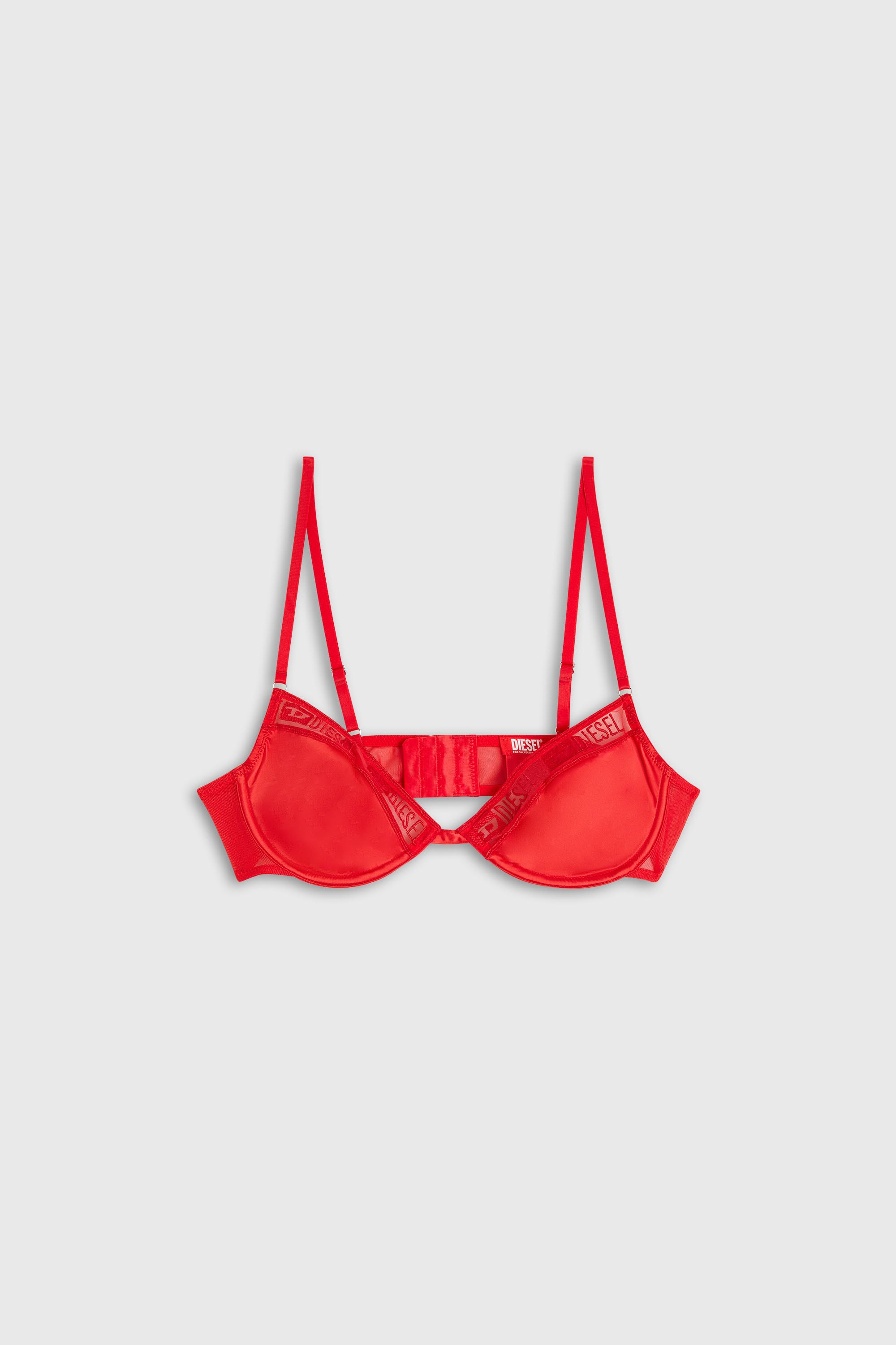 Diesel - NINA-GFT, Woman's Bra in stretch satin with logo mesh trim in Red - 2