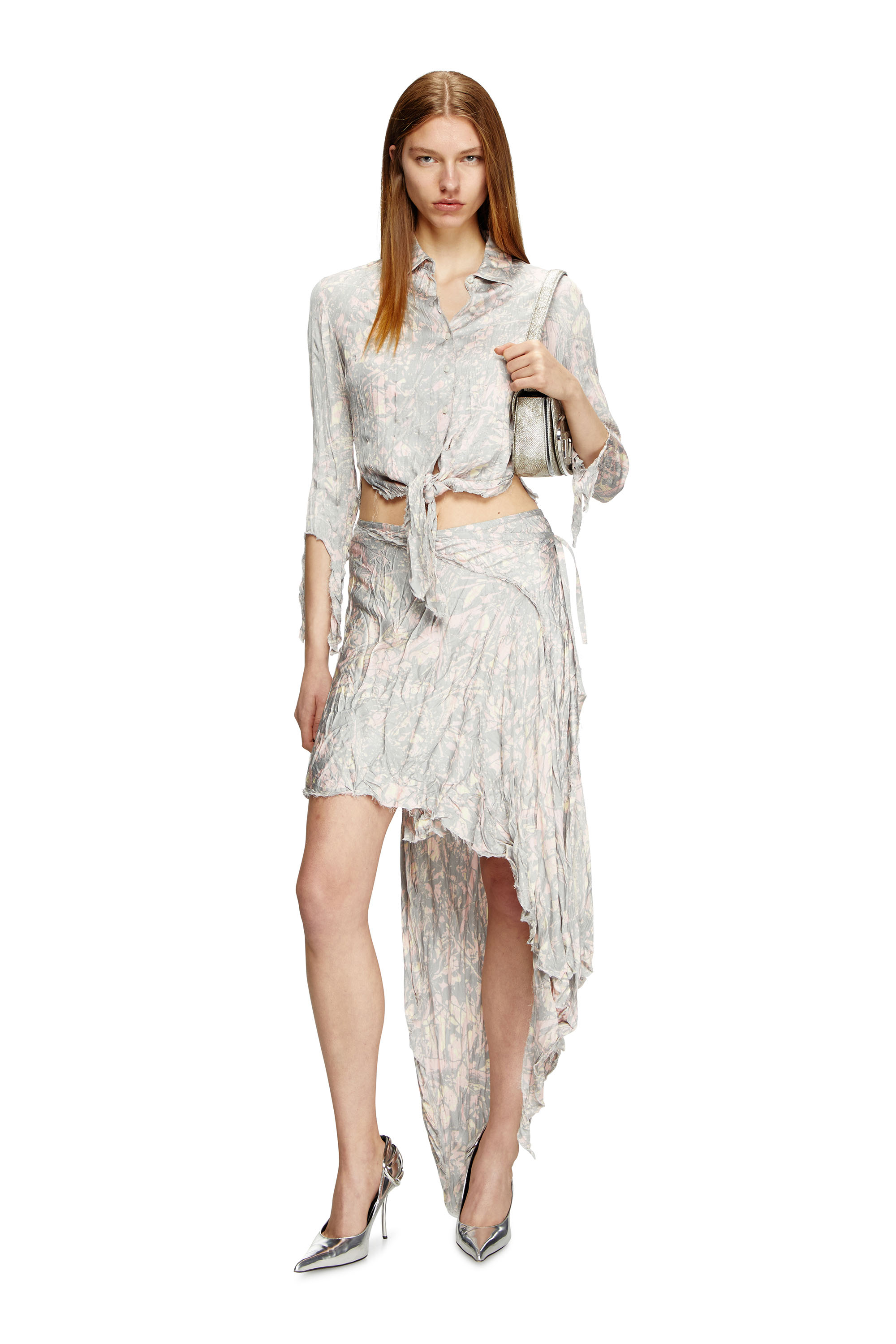 Diesel - C-ALIX, Woman's Cropped shirt with raw cut seams in Pink/Grey - 1