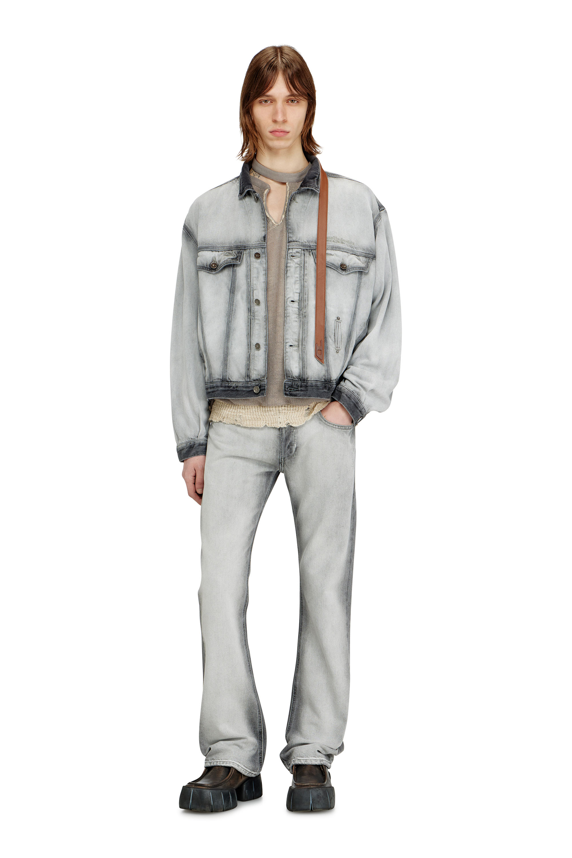 Diesel - D-DENVER-FSI, Unisex's Trucker jacket in soft skeleton denim in Light Grey - 1