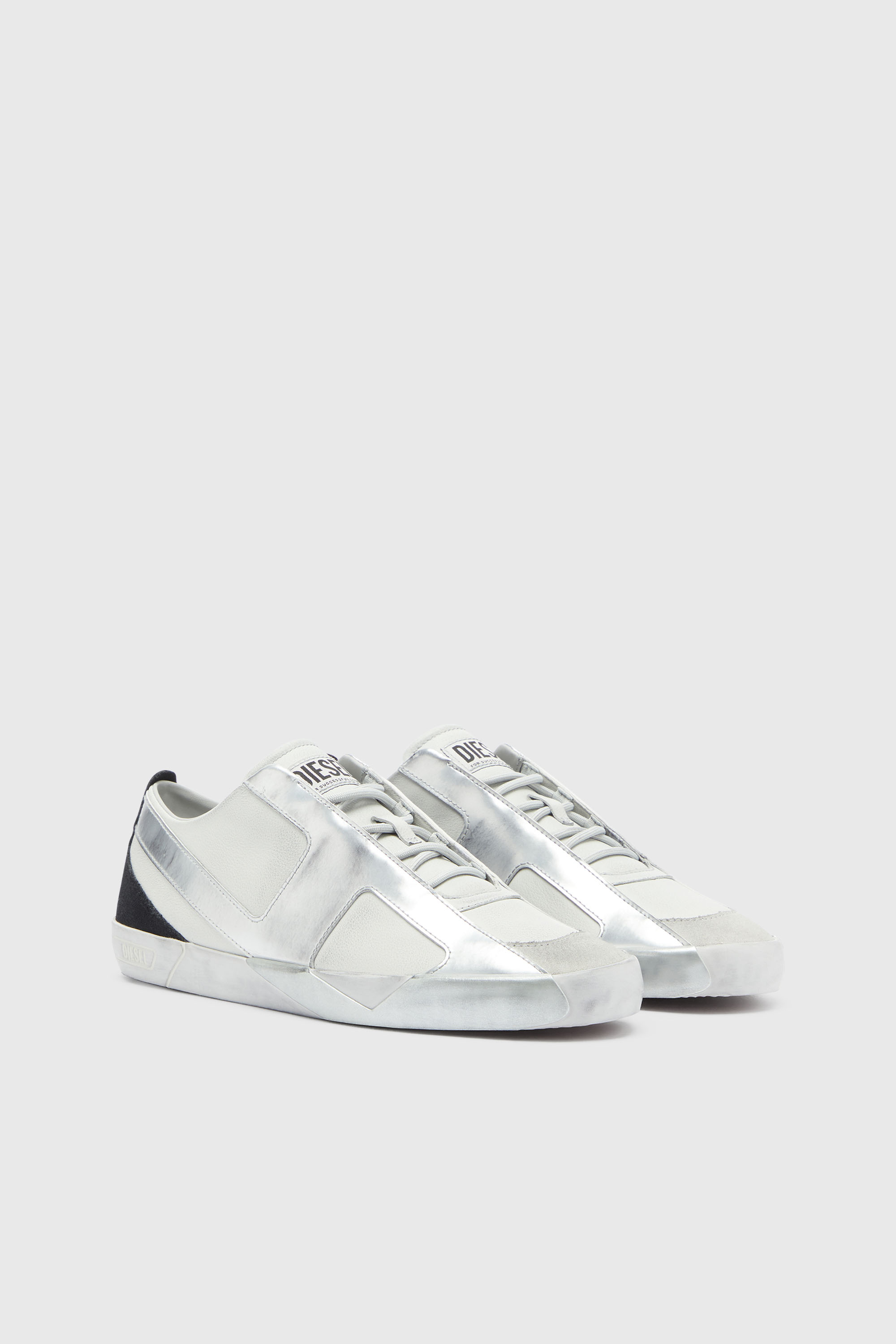 Diesel - S-SLANTE-D LOW, Man's S-Slante-D - Distressed sneakers in leather and suede in White/Silver - 2