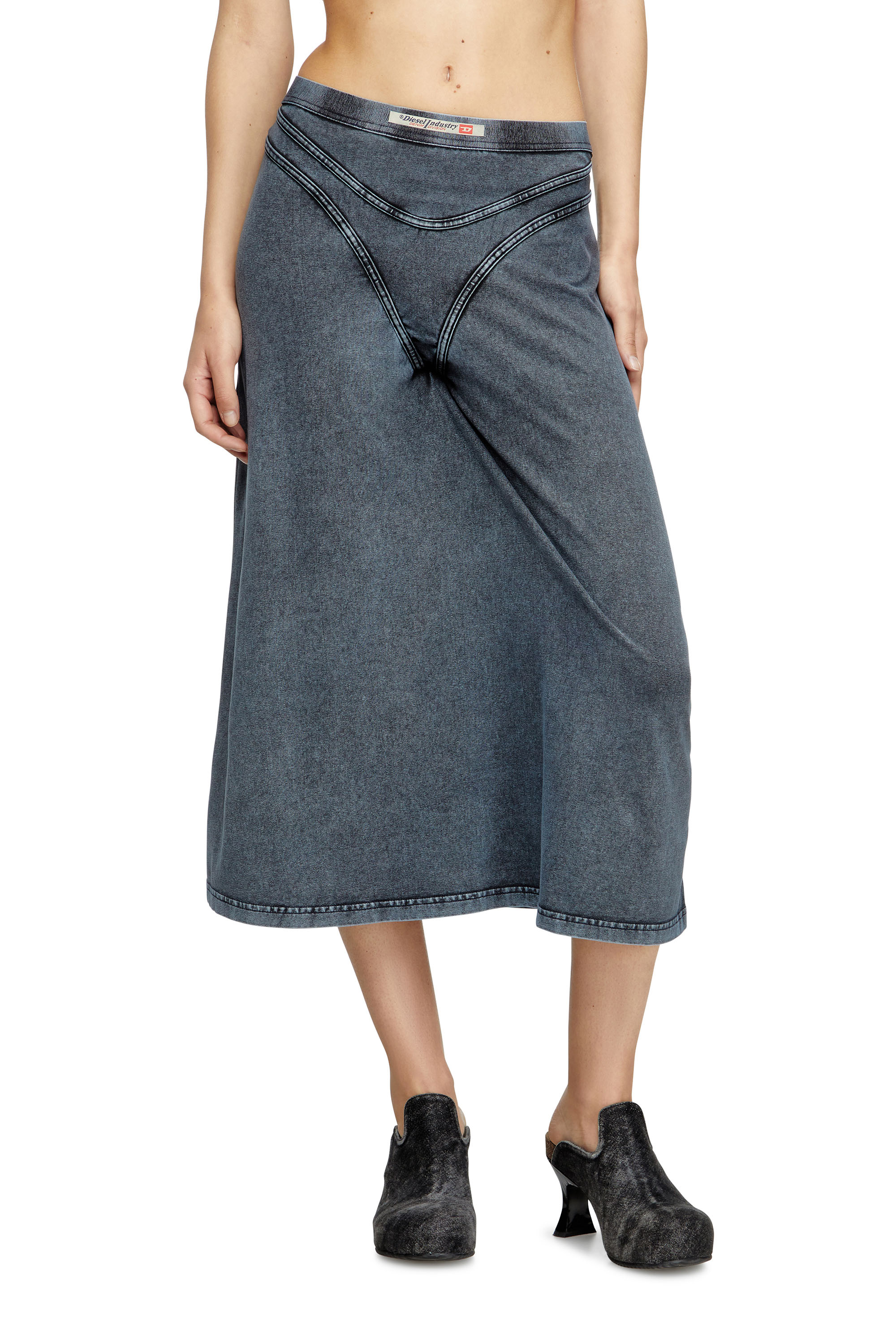 O-ALLINE, Dark Blue Diesel - O-ALLINE, Woman's Midi skirt in denim-look jersey in Dark Blue - 3