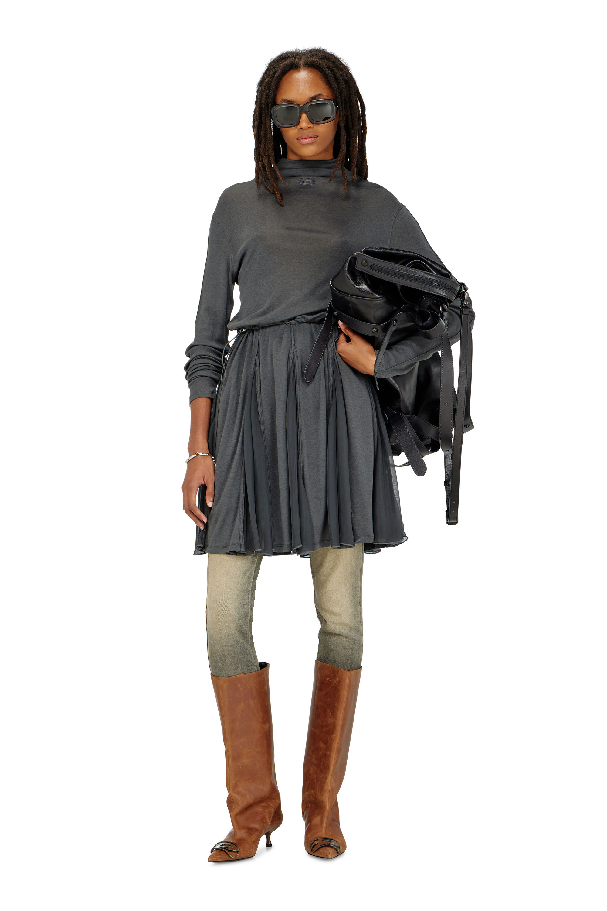 Diesel - D-REI, Woman's Turtleneck mini dress in jersey and chiffon in null - 2