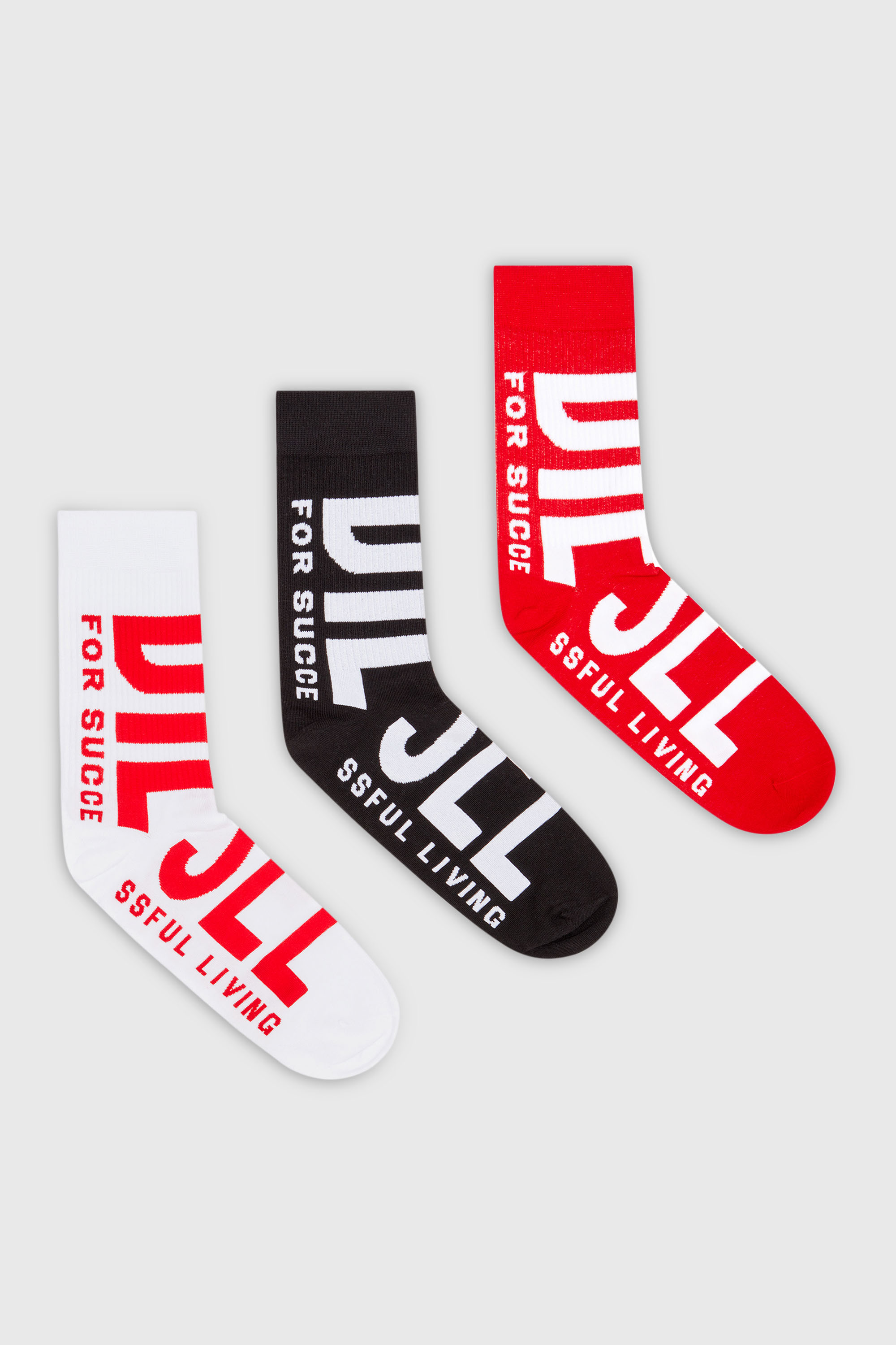 Diesel - SKM-RAY-THREEPACK, Man's Three-pack of maxi logo socks in Red/Black - 1