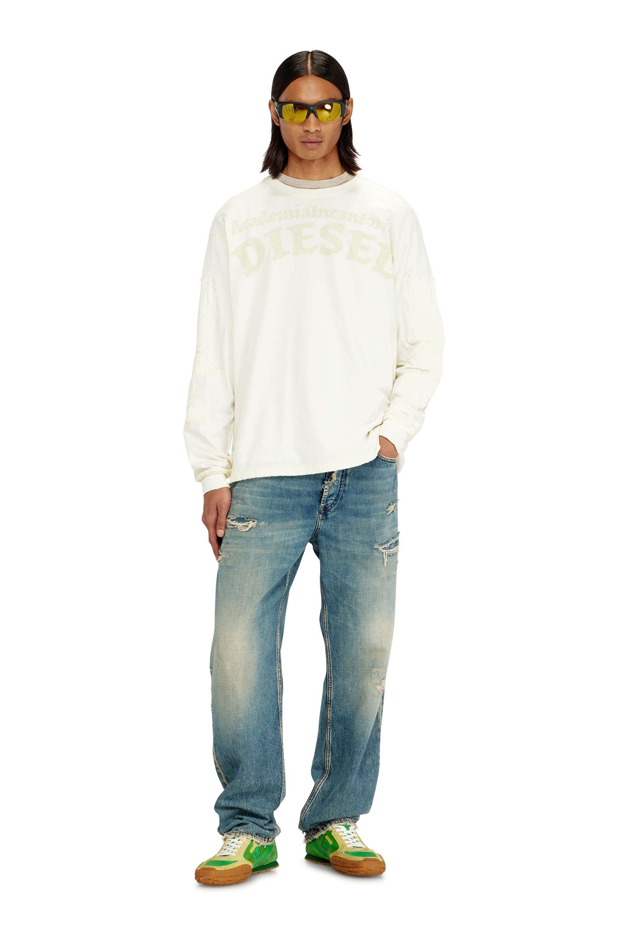 Diesel - T-NORM-LS-AA3, Man's Long-sleeve T-shirt with prints and patches in White - 2