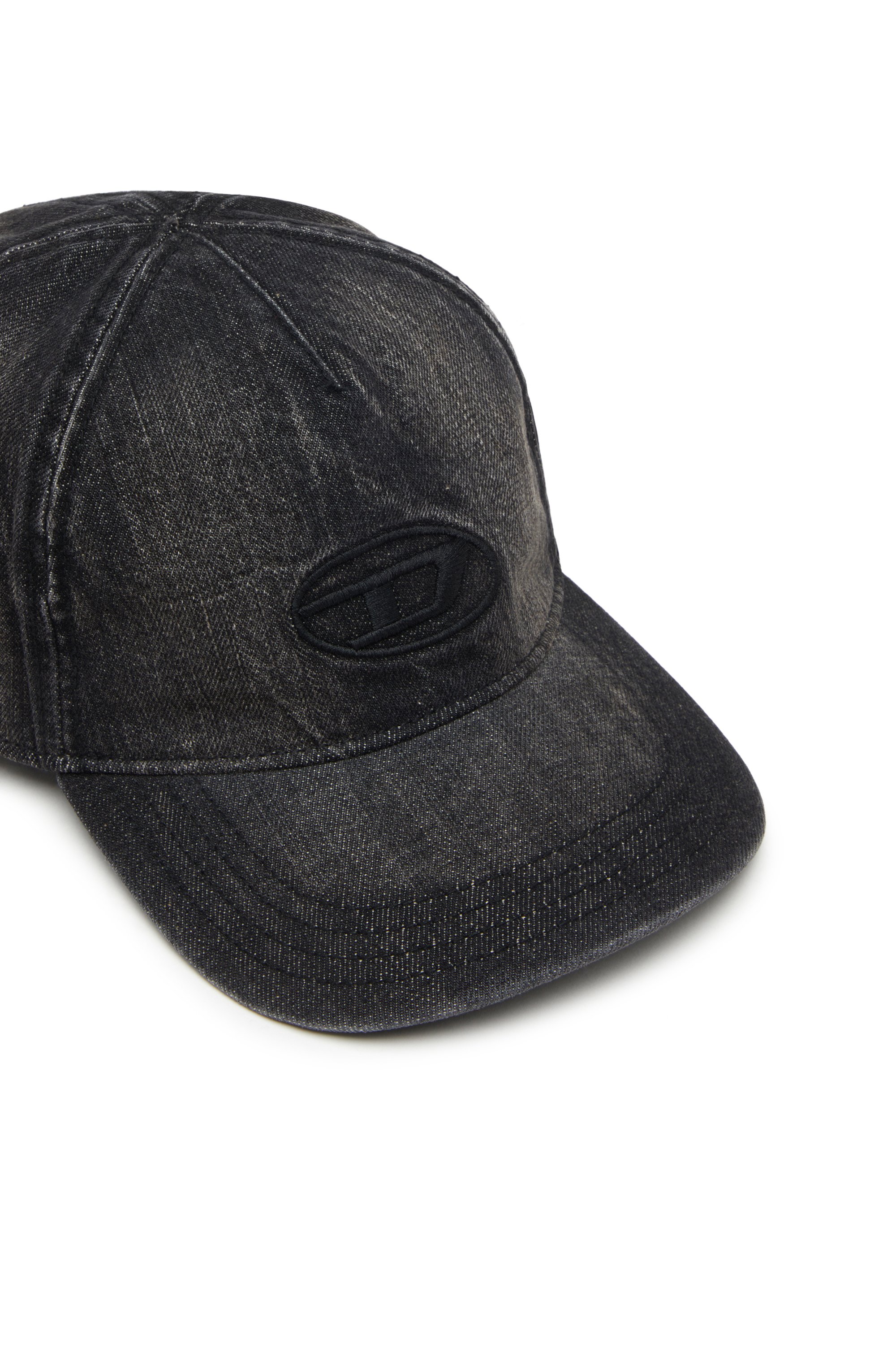 Diesel - C-ENIC, Man's Denim cap with frayed details and embroidered logo in Black Jeans - 3
