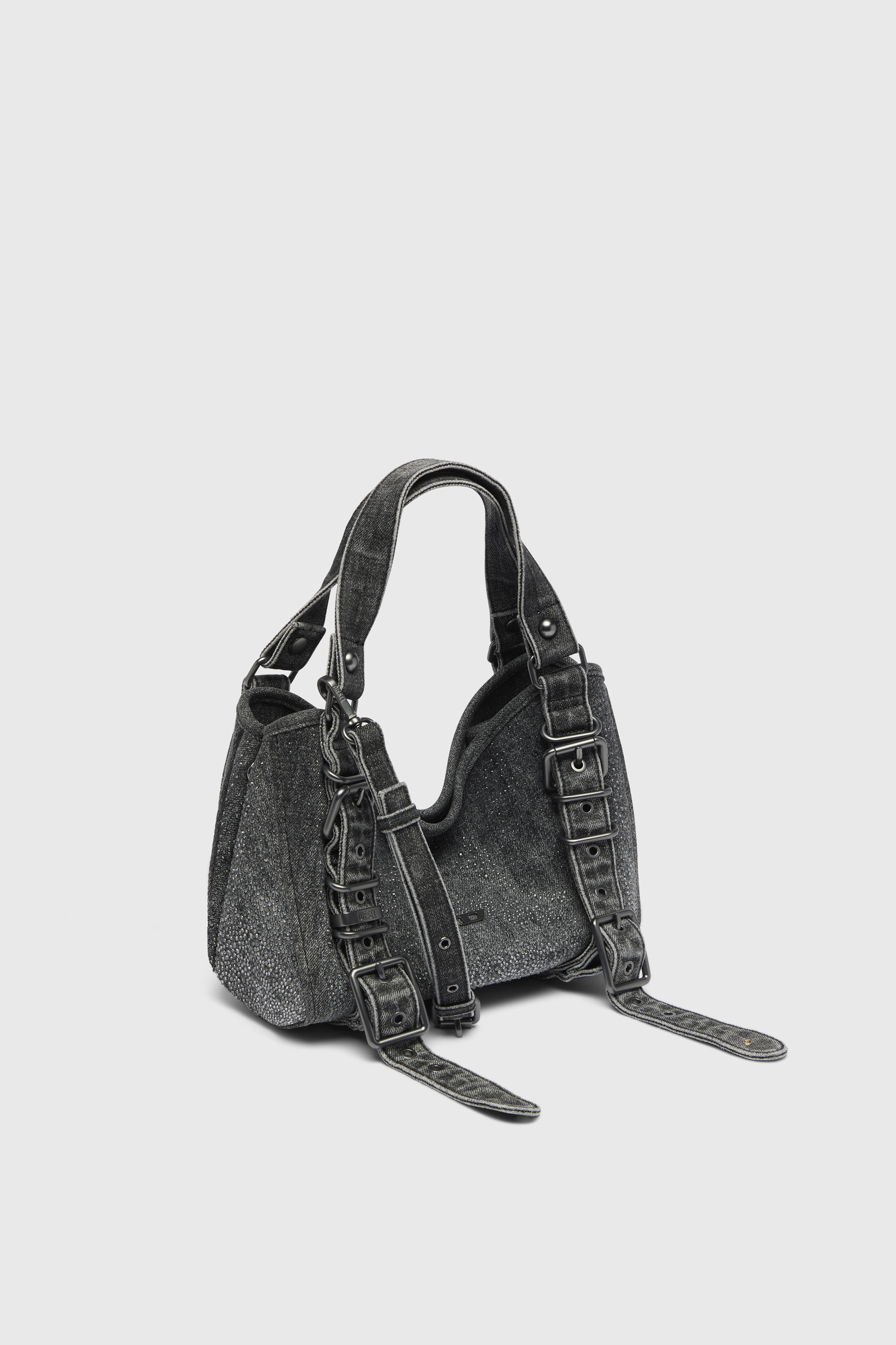 Diesel - D-ONE TOPHANDLE S, Woman's D-One-Small top-handle bag in crystal solarised denim in Black - 3