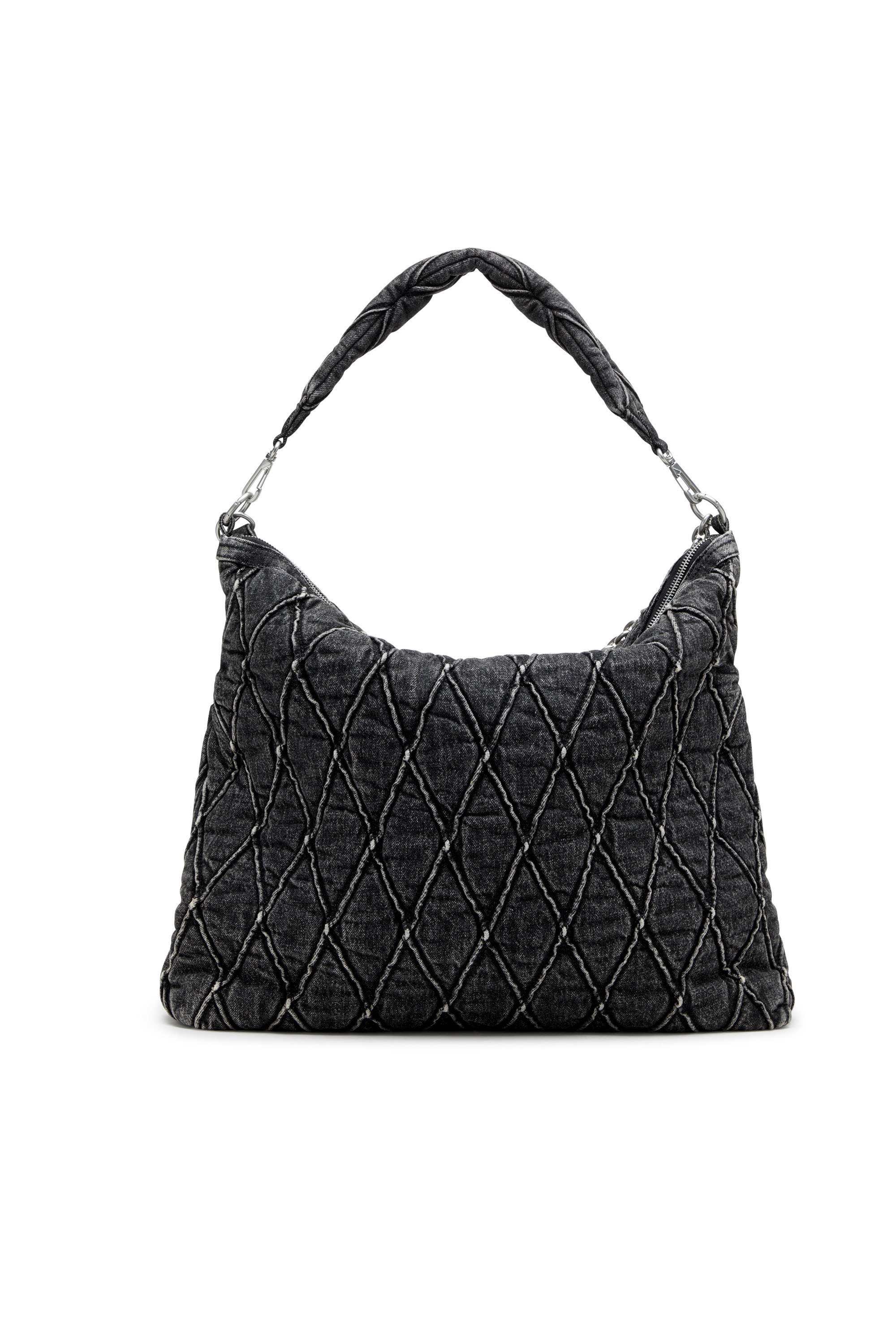 Diesel - CHARM-D HOBO, Woman's Charm-D-Large hobo in treated quilted denim in Black - 2
