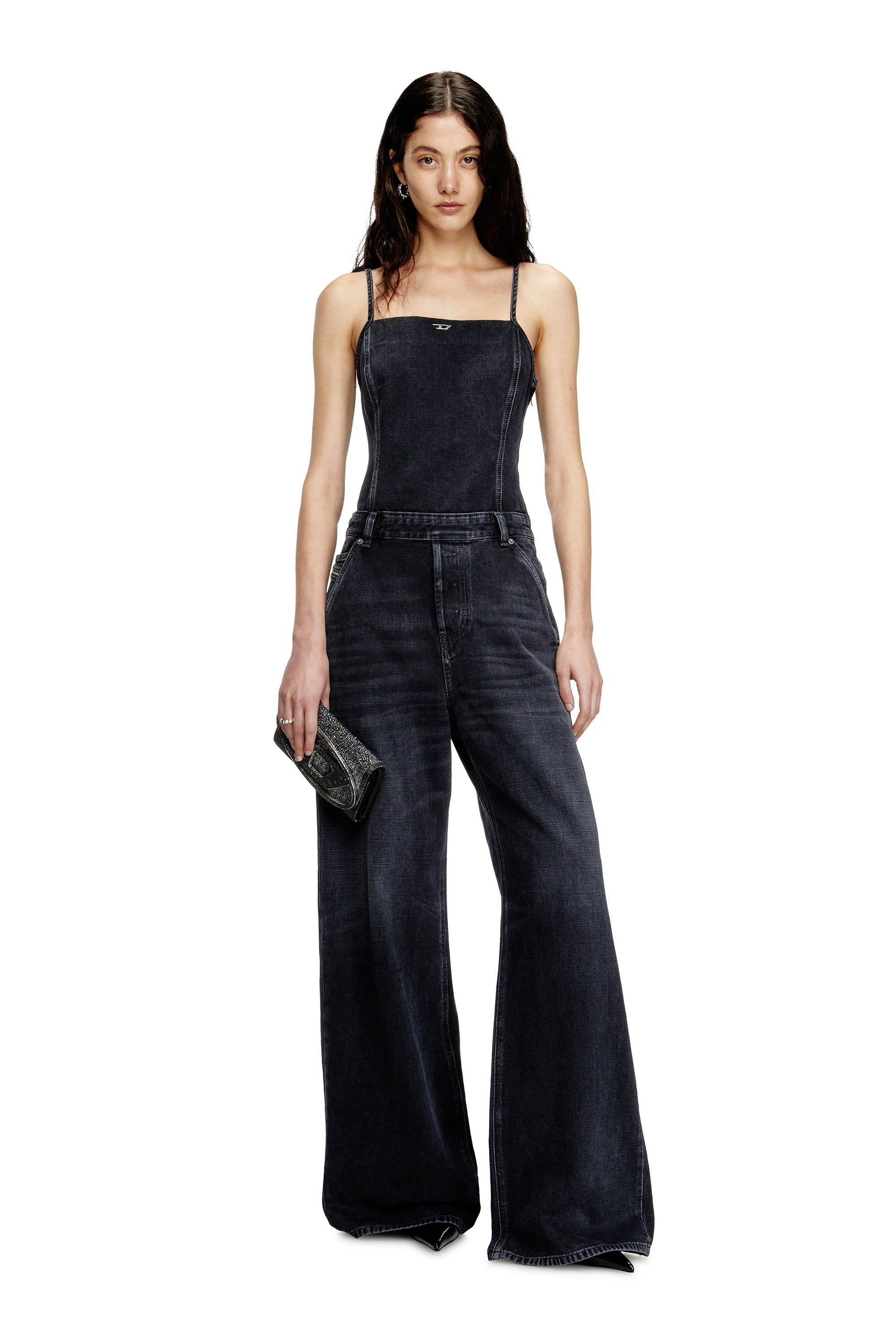 DE-VORS, Black Diesel - DE-VORS, Woman's Strappy jumpsuit in batavia-weave denim in Black - 1
