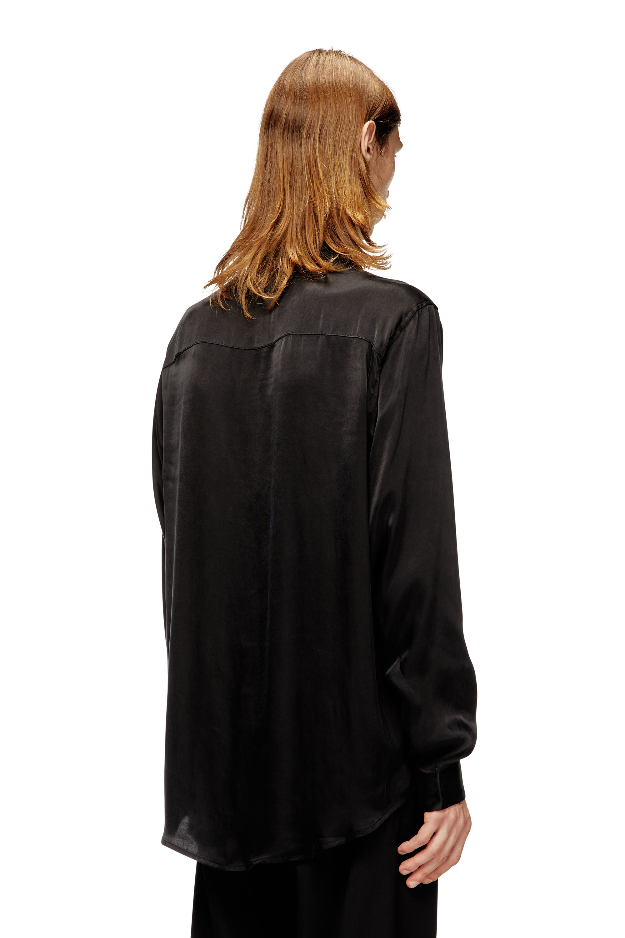 Diesel - S-SIMPLY-AJFU, Man's Cupro shirt with embroidered logo in Black - 4