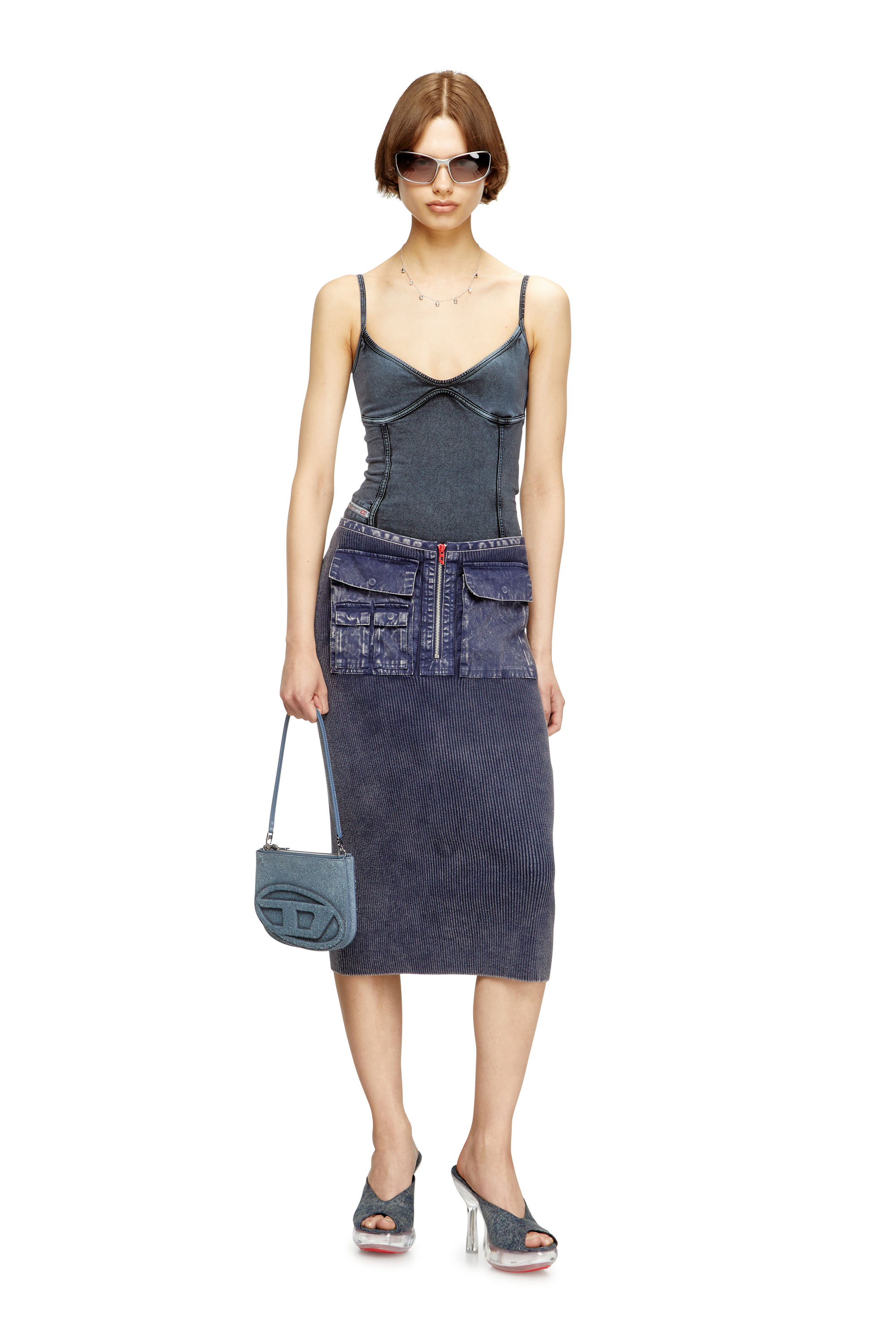 Diesel - M-MERYN, Woman's Knit midi skirt with denim cargo pockets in null - 2
