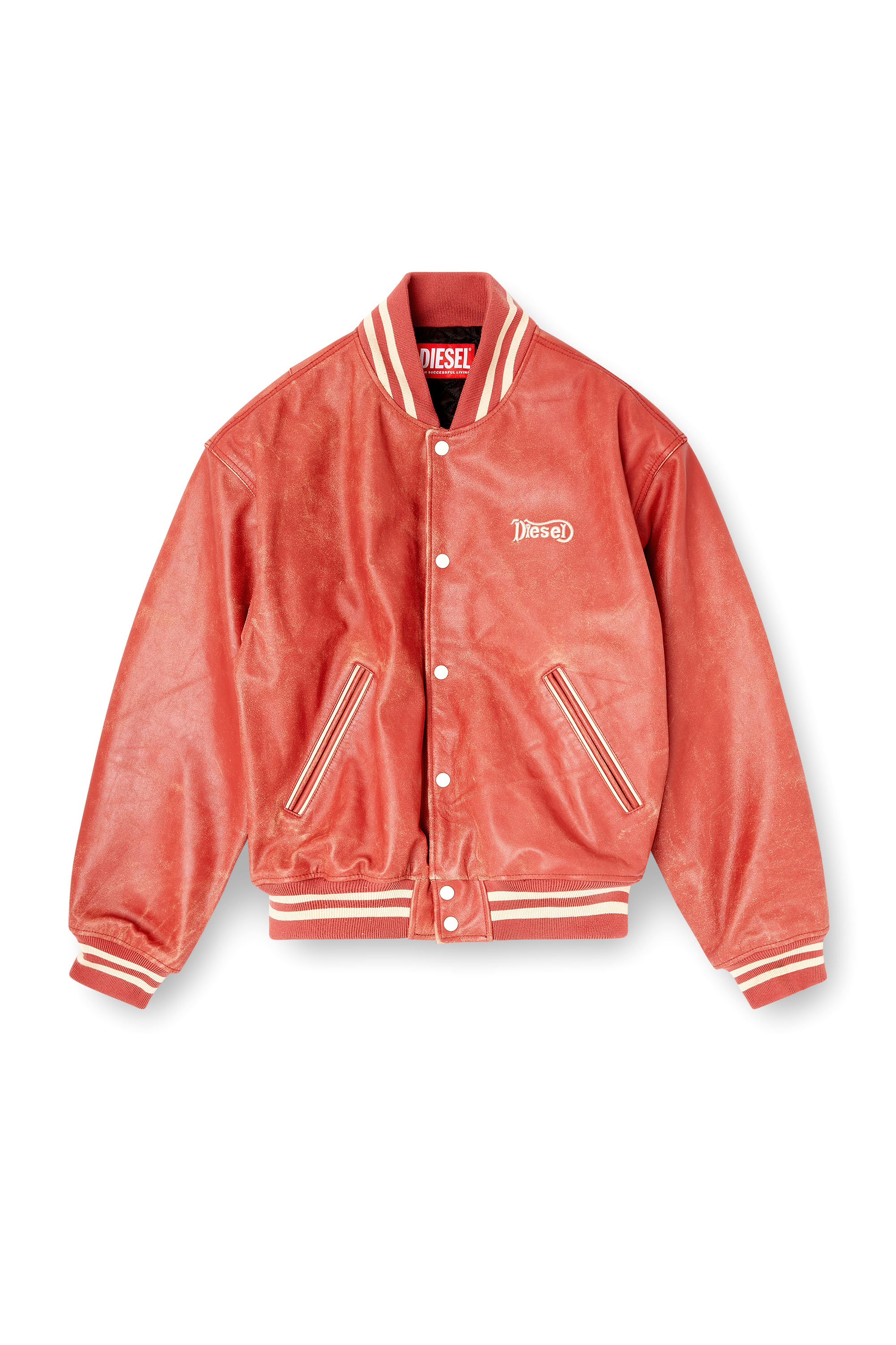 Diesel - L-DIFORDI-20TH, Unisex's Leather bomber jacket with Diesel logo in Red - 3