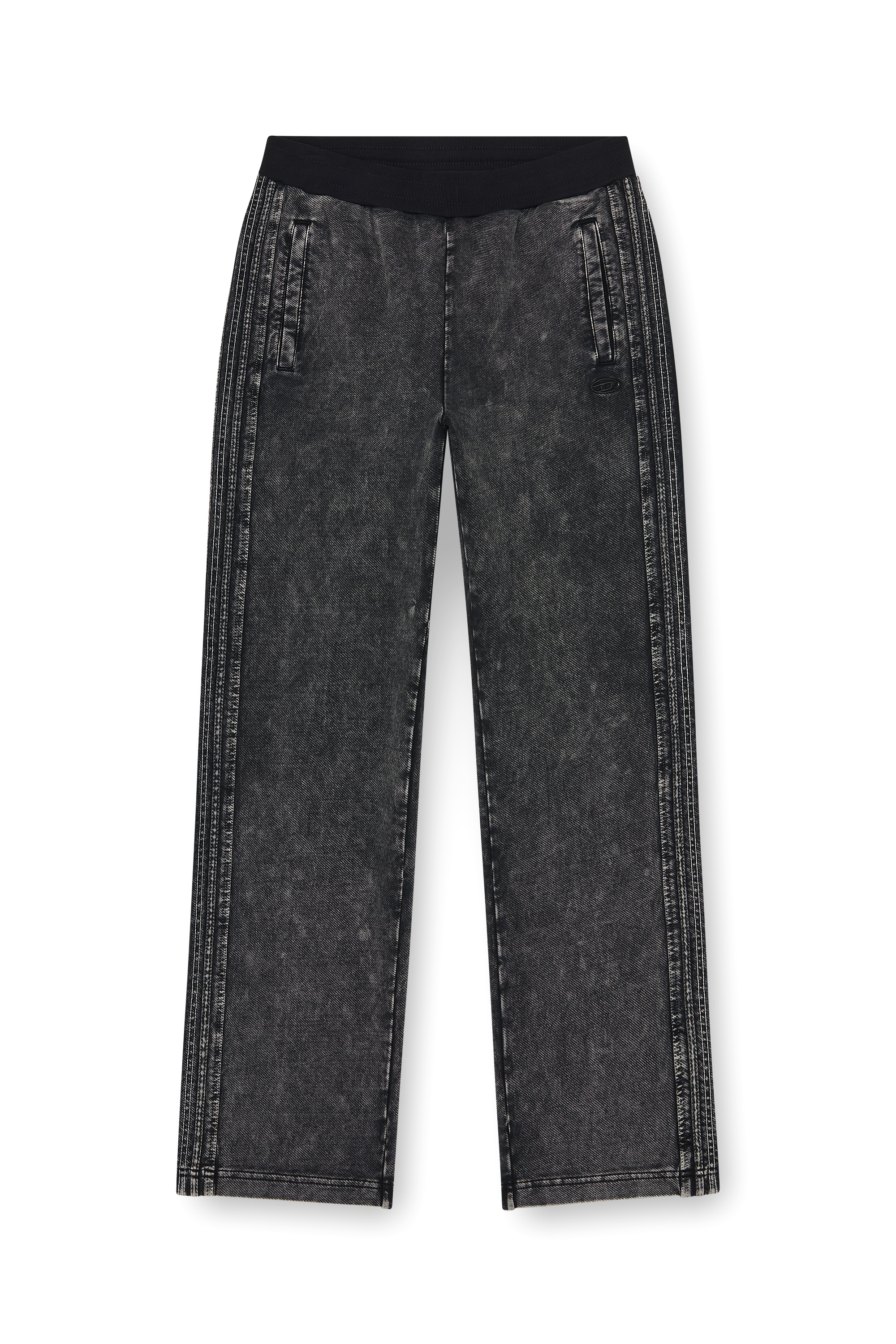 Diesel - P-ALT, Man's Denim-look sweatpants with side bands in Black/Dark grey - 2