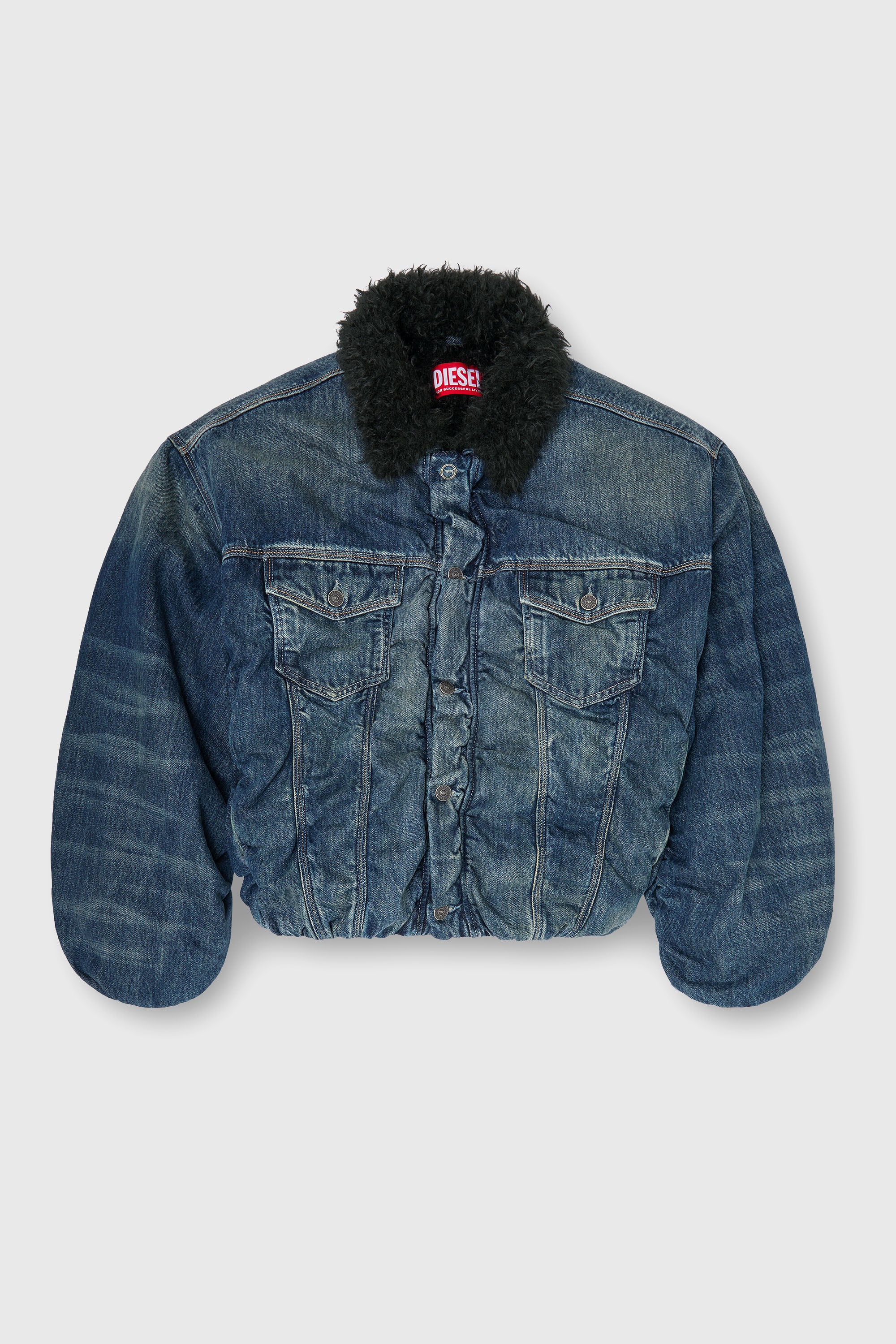 Diesel - D-CURLY-FSJ1, Unisex's Teddy-lined trucker jacket in denim in Medium blue - 2