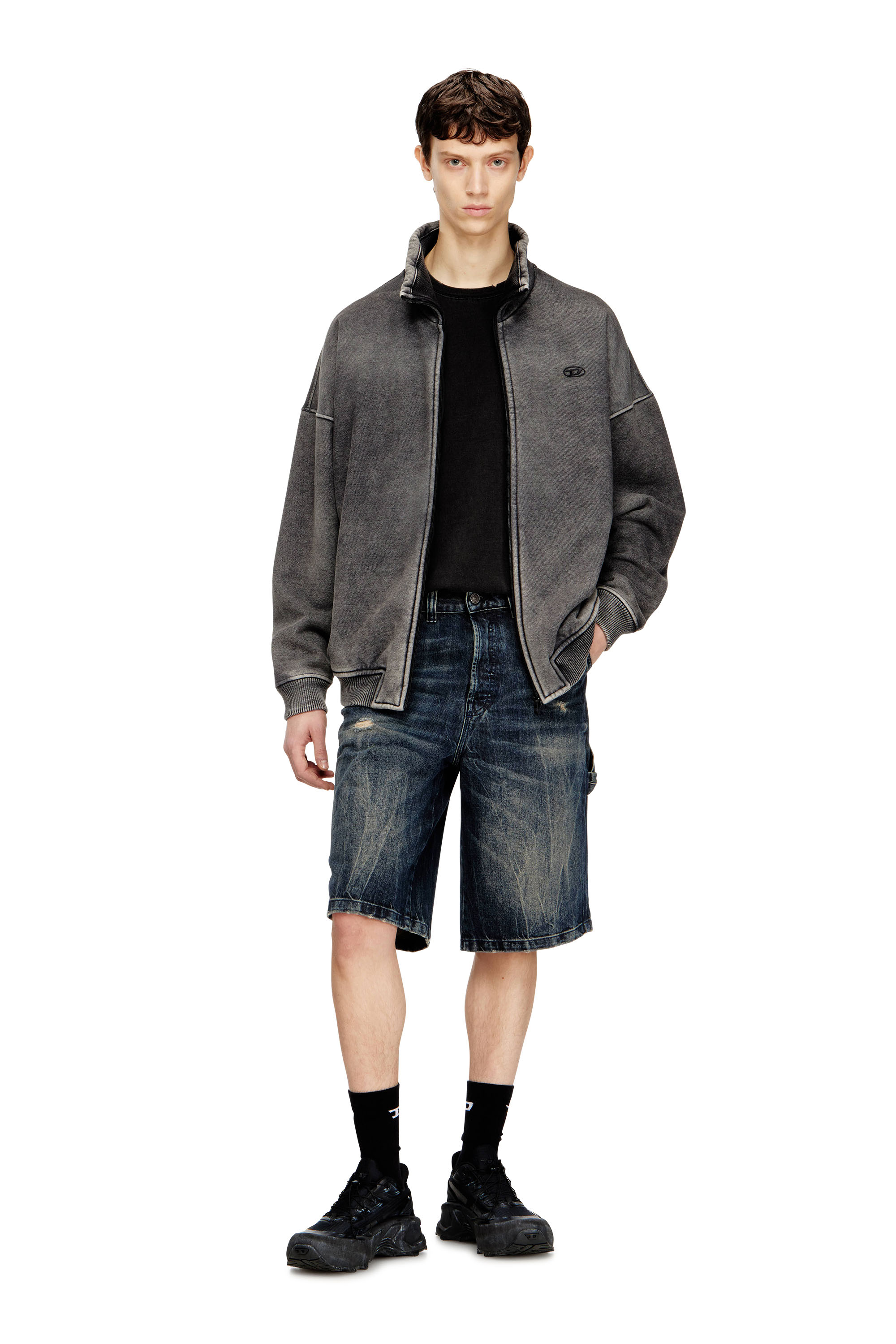 Diesel - D-LIVERY-W-SHORT, Man's Relaxed-fit denim shorts with abrasions in Dark Blue - 1