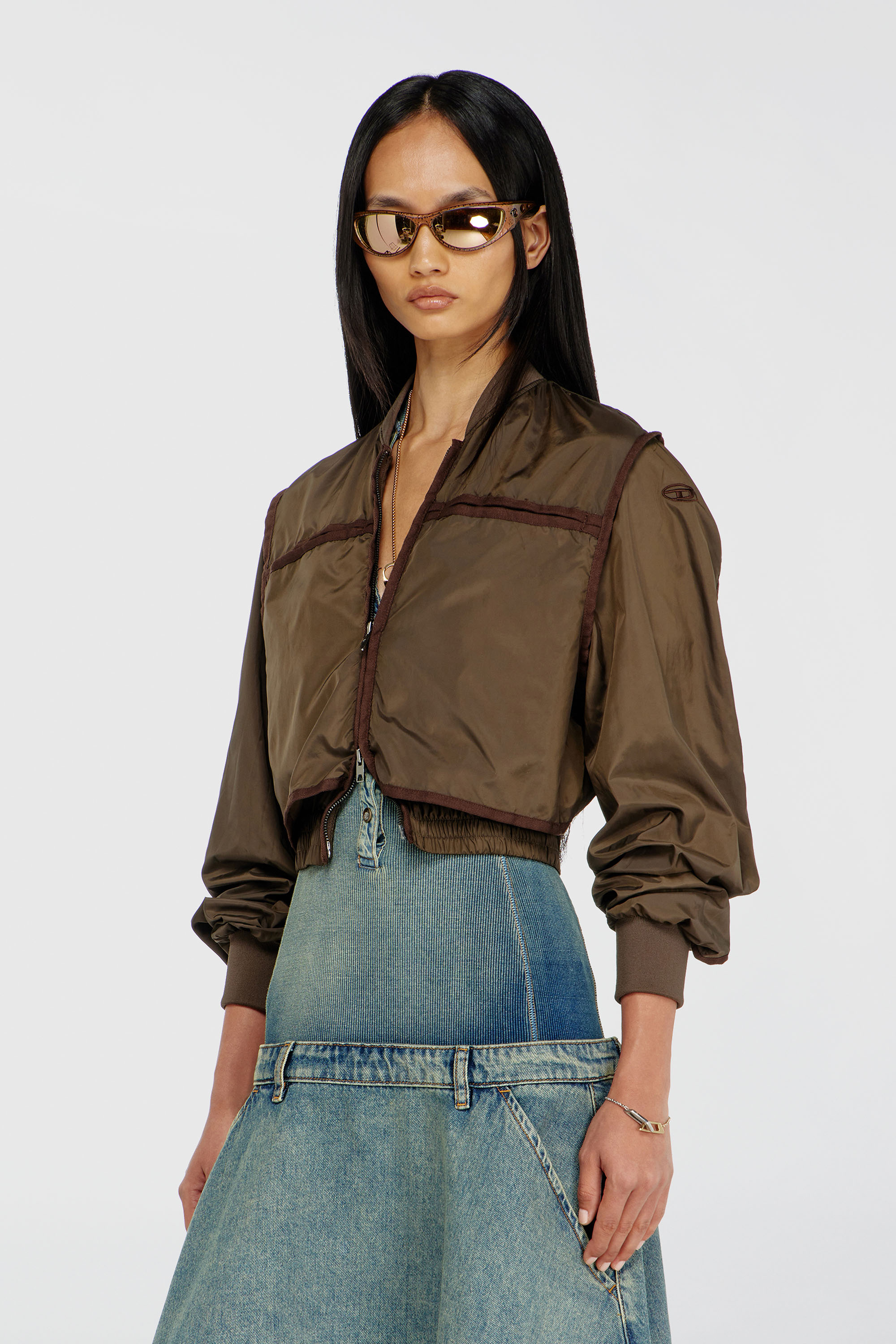 Diesel - G-OTHAM, Woman's Nylon jacket with tonal taping in Brown - 3