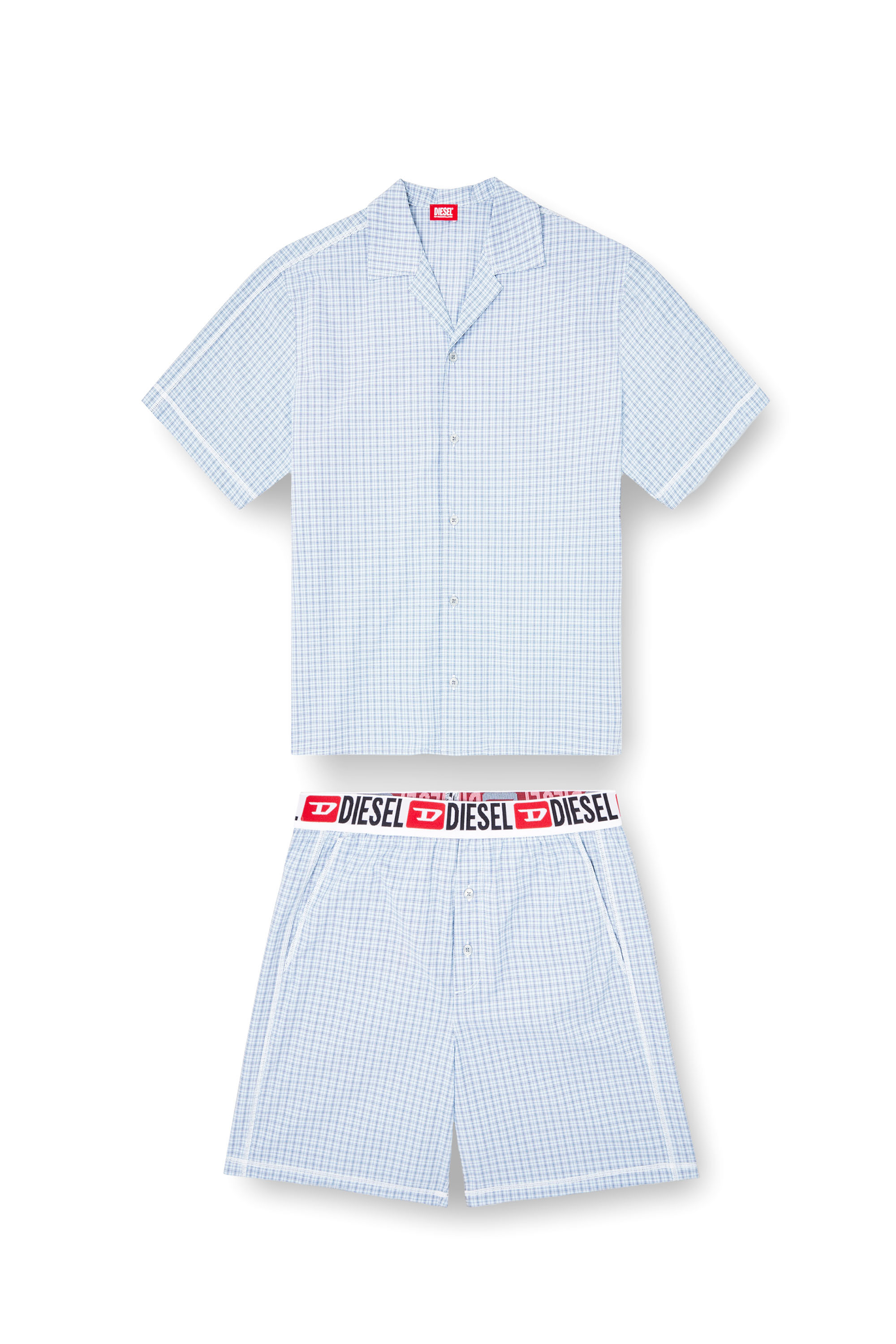 Diesel - SET-RAFAEL-D-CORE, Man's Short pyjamas in check cotton in Light Blue - 4