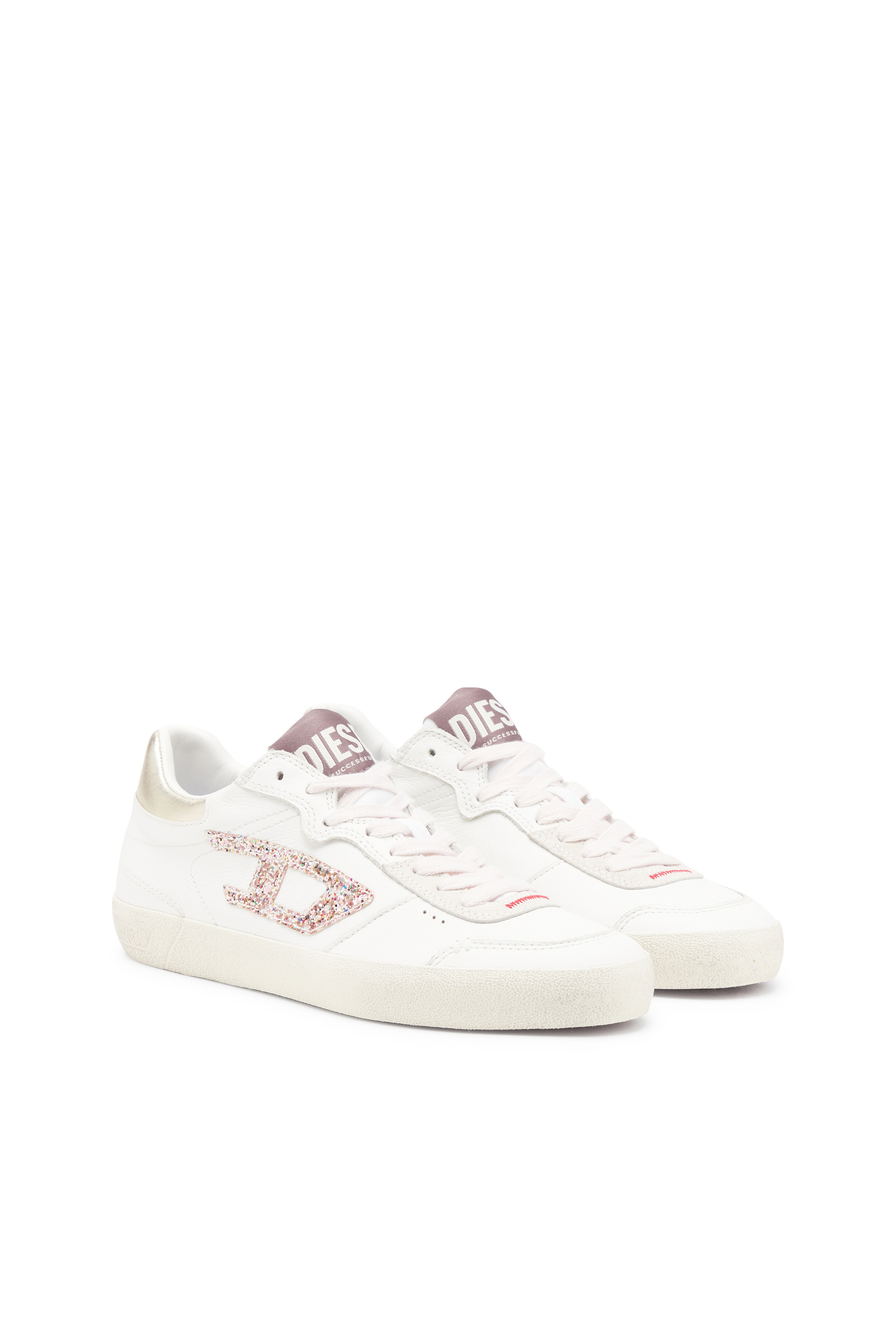 Diesel - S-LEROJI LOW W, Woman's S-Leroji-Leather sneakers with glitter logo in White/Pink - 2