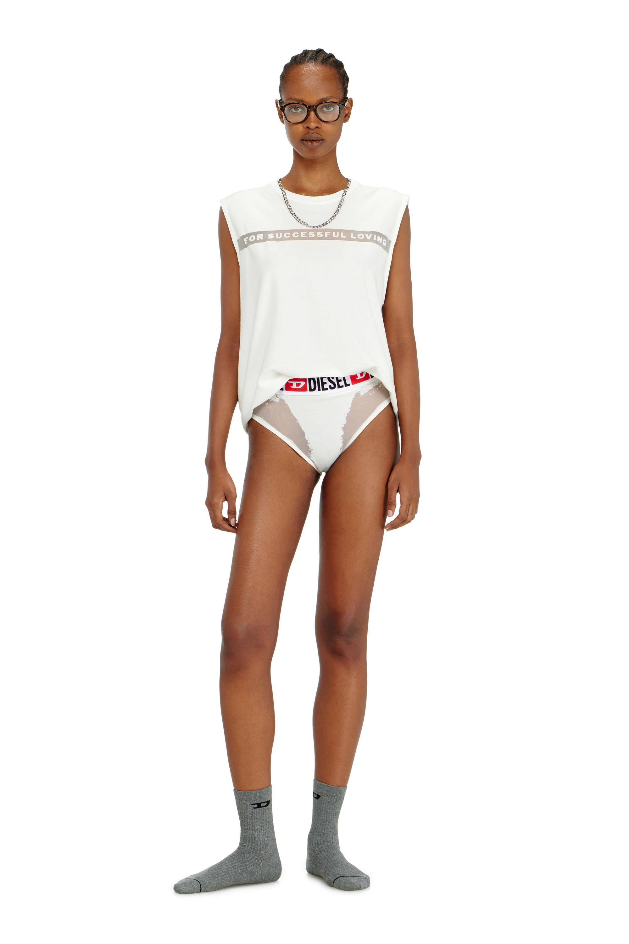 Diesel - PR-SAM-D-CORE, Woman's Briefs with sheer devor&eacute; effect in White - 2
