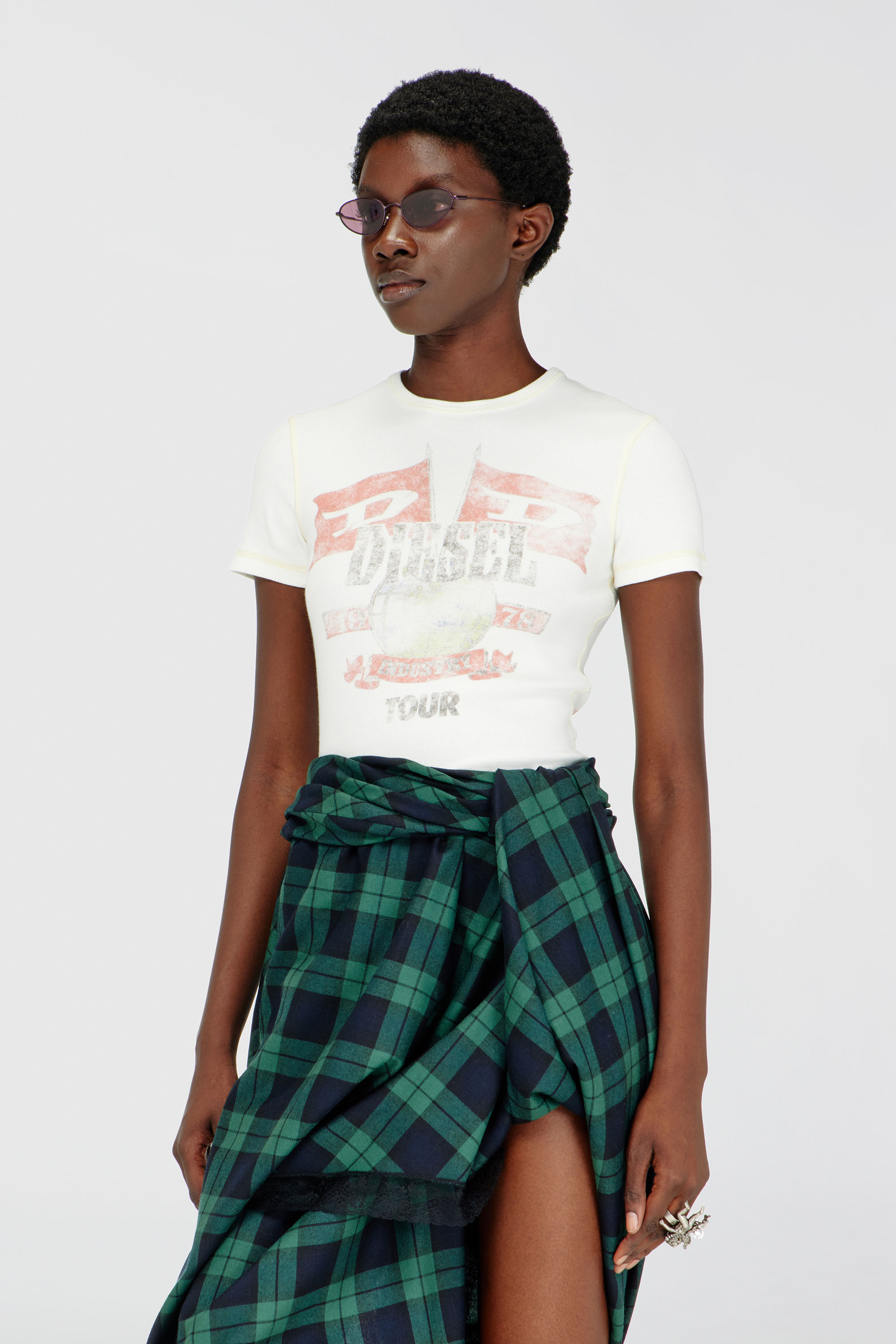 Diesel - T-MARSY-RIB, Woman's Ribbed T-shirt with concert graphics in White - 1