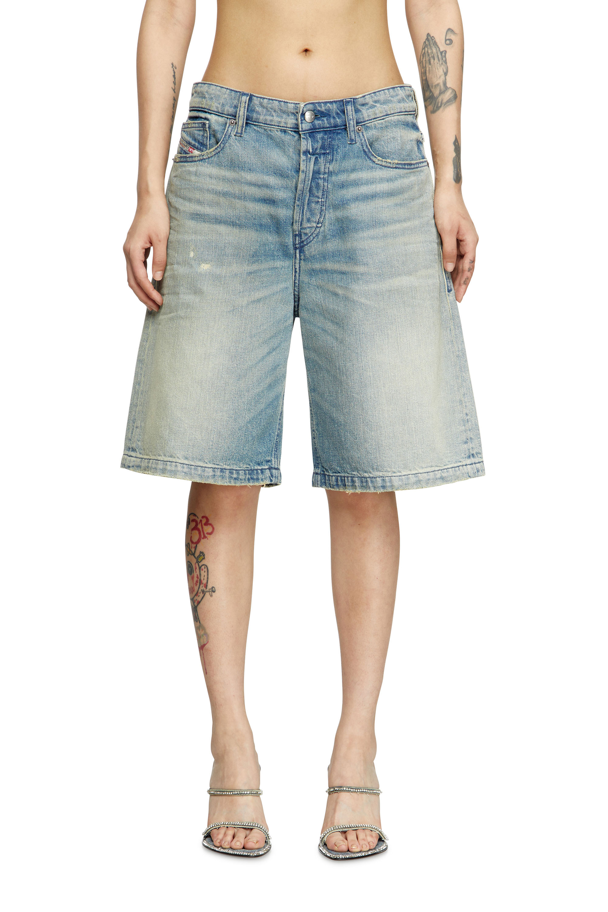 DE-SIRE-SHORT, Light Blue Diesel - DE-SIRE-SHORT, Woman's Shorts in worn-effect denim in Light Blue - 3