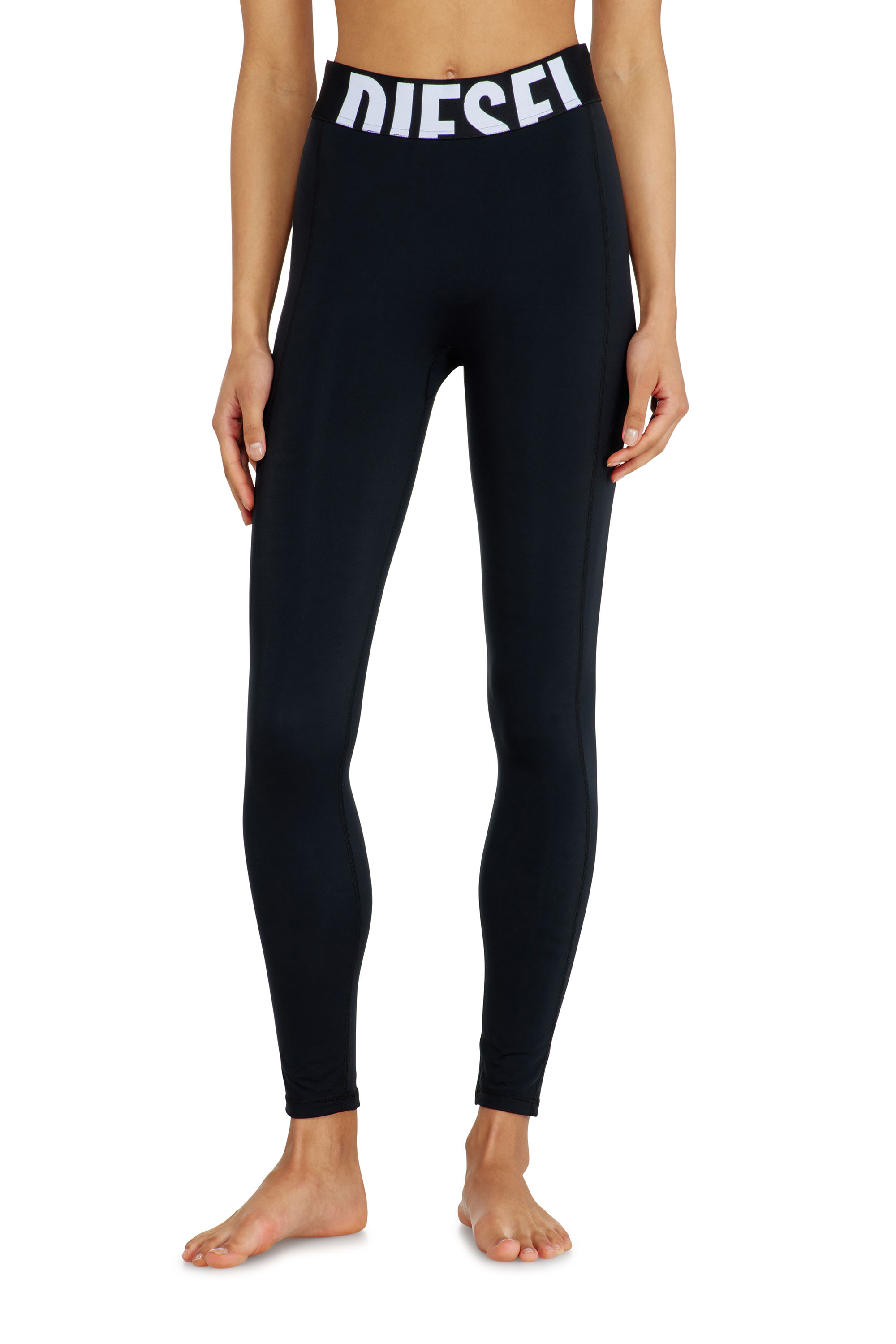 Diesel - ADELINE-D-POP, Woman's Microfibre leggings with cut-off logo in Black - 2