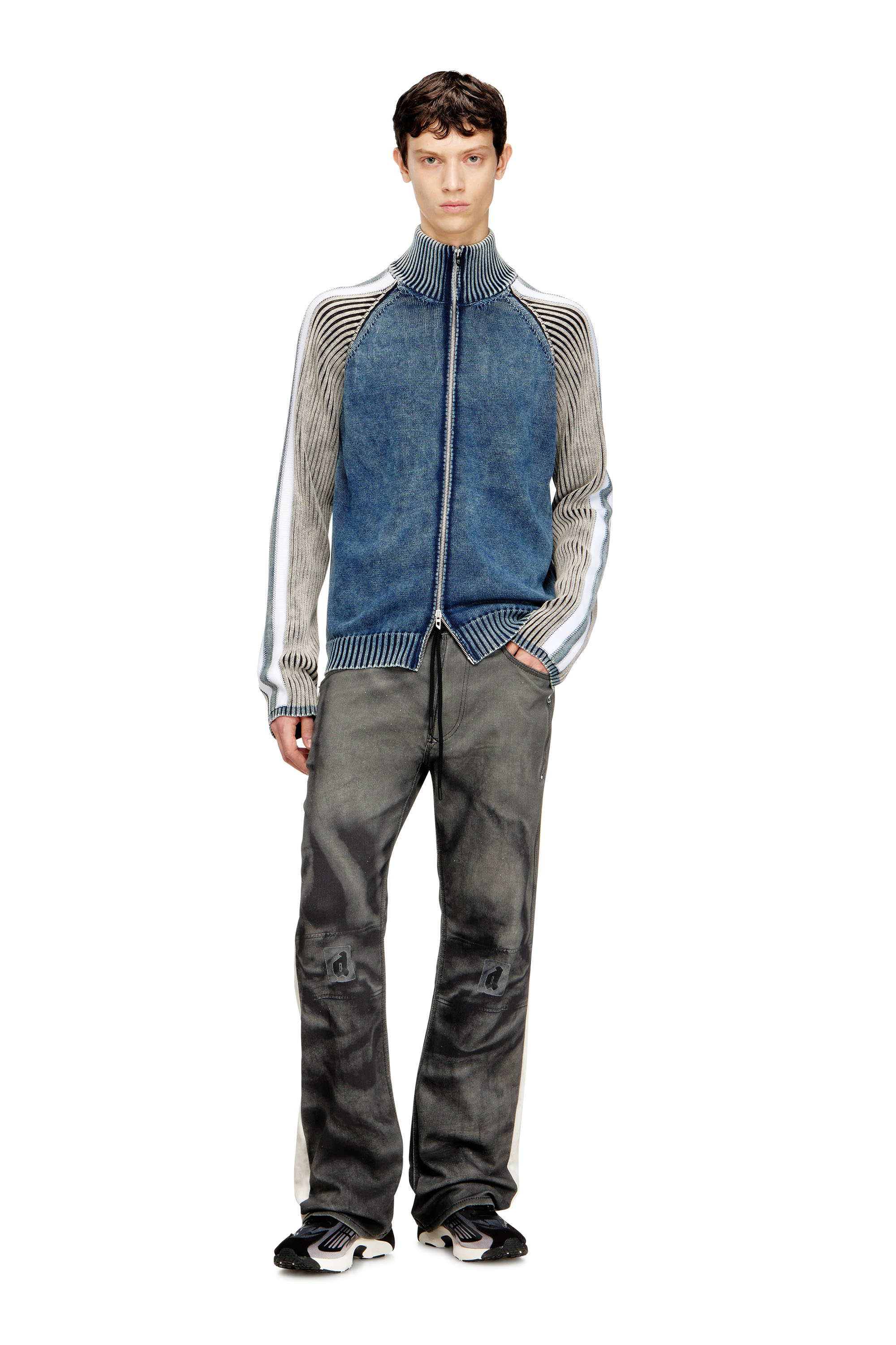 Diesel - K-HERONIMO, Man's Zip-up cardigan with sporty bands in null - 2