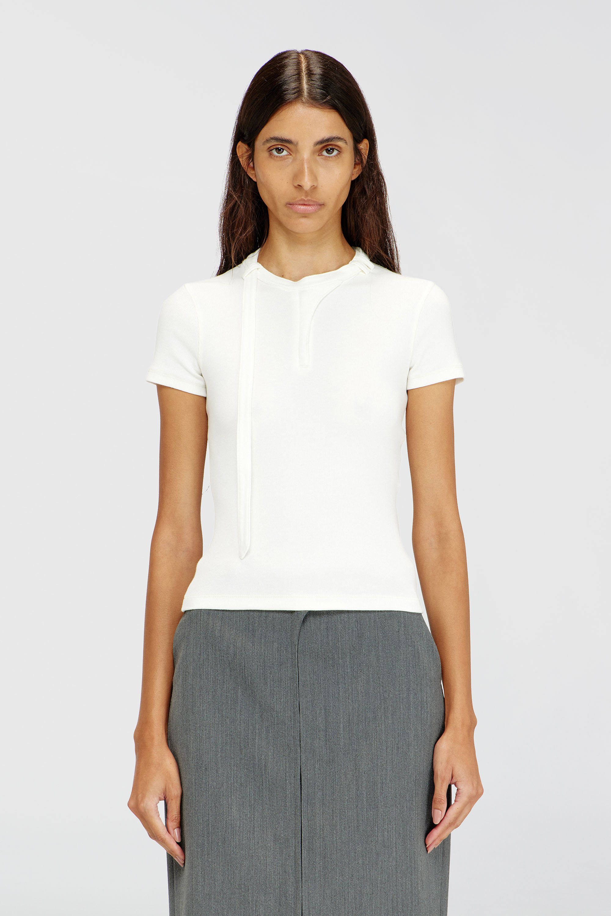 Diesel - T-IARAS, Woman's Rib-jersey top with biker neck strap in White - 3