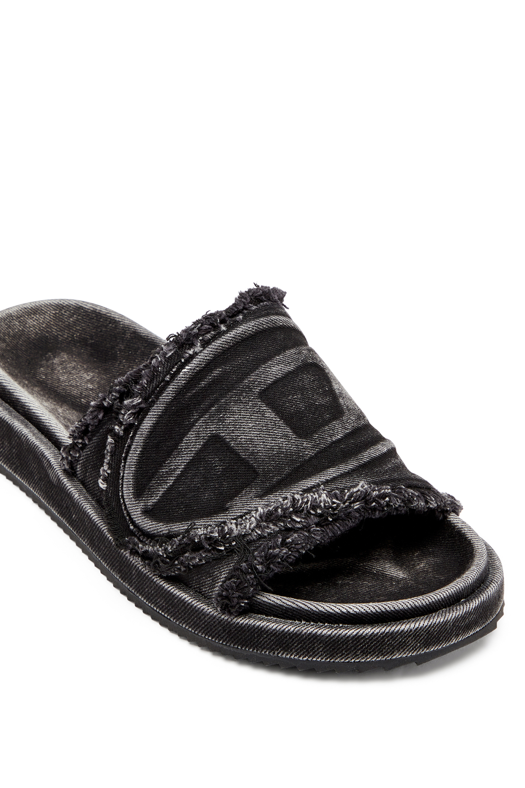 Diesel - SA-SLIDE D OVAL, Unisex's Sa-Slide D-Distressed denim slides in Black - 6