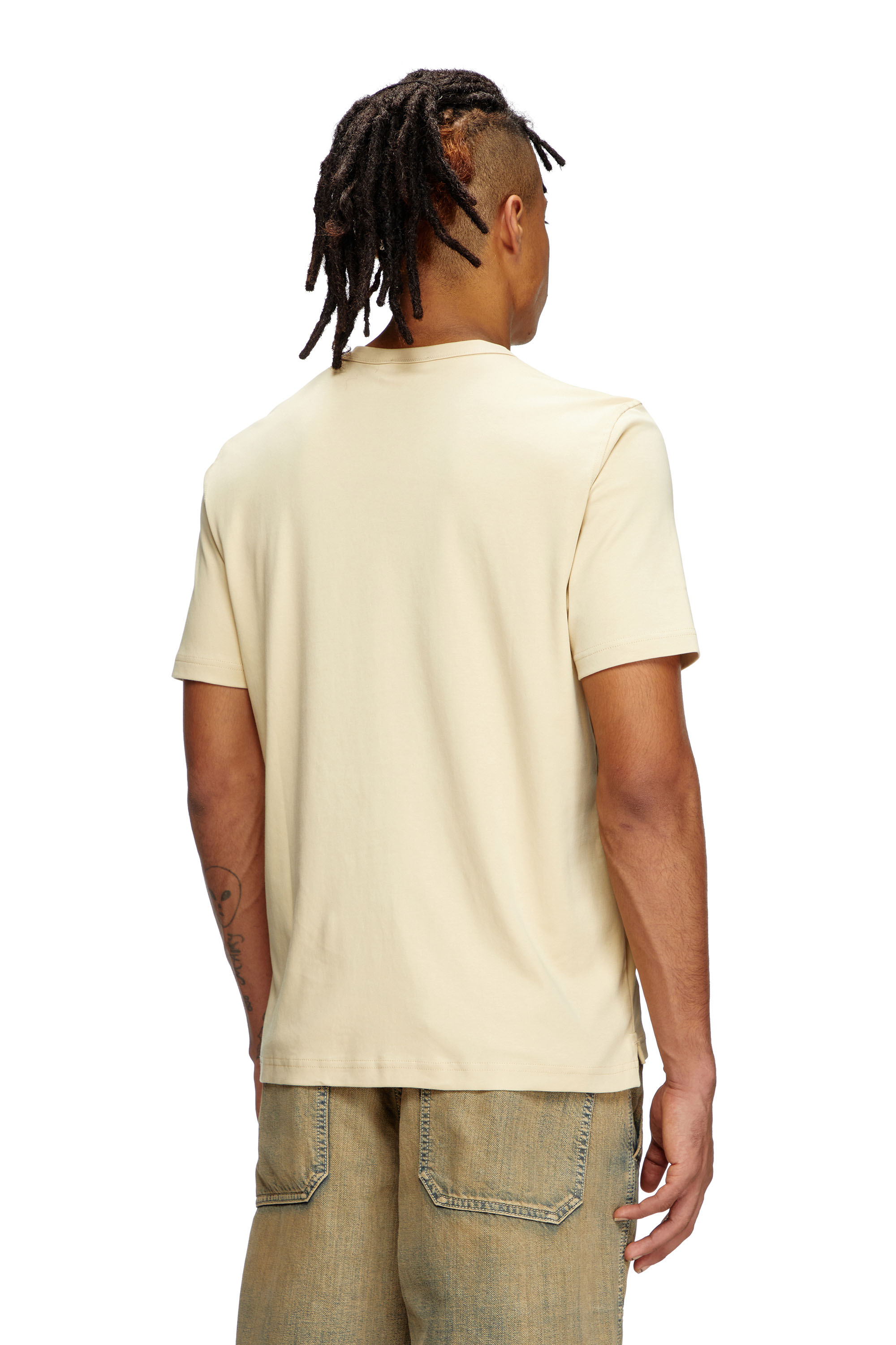 Diesel - T-ADJUST-SLITS-R17, Man's T-shirt with tonal logo embroidery in Beige - 4