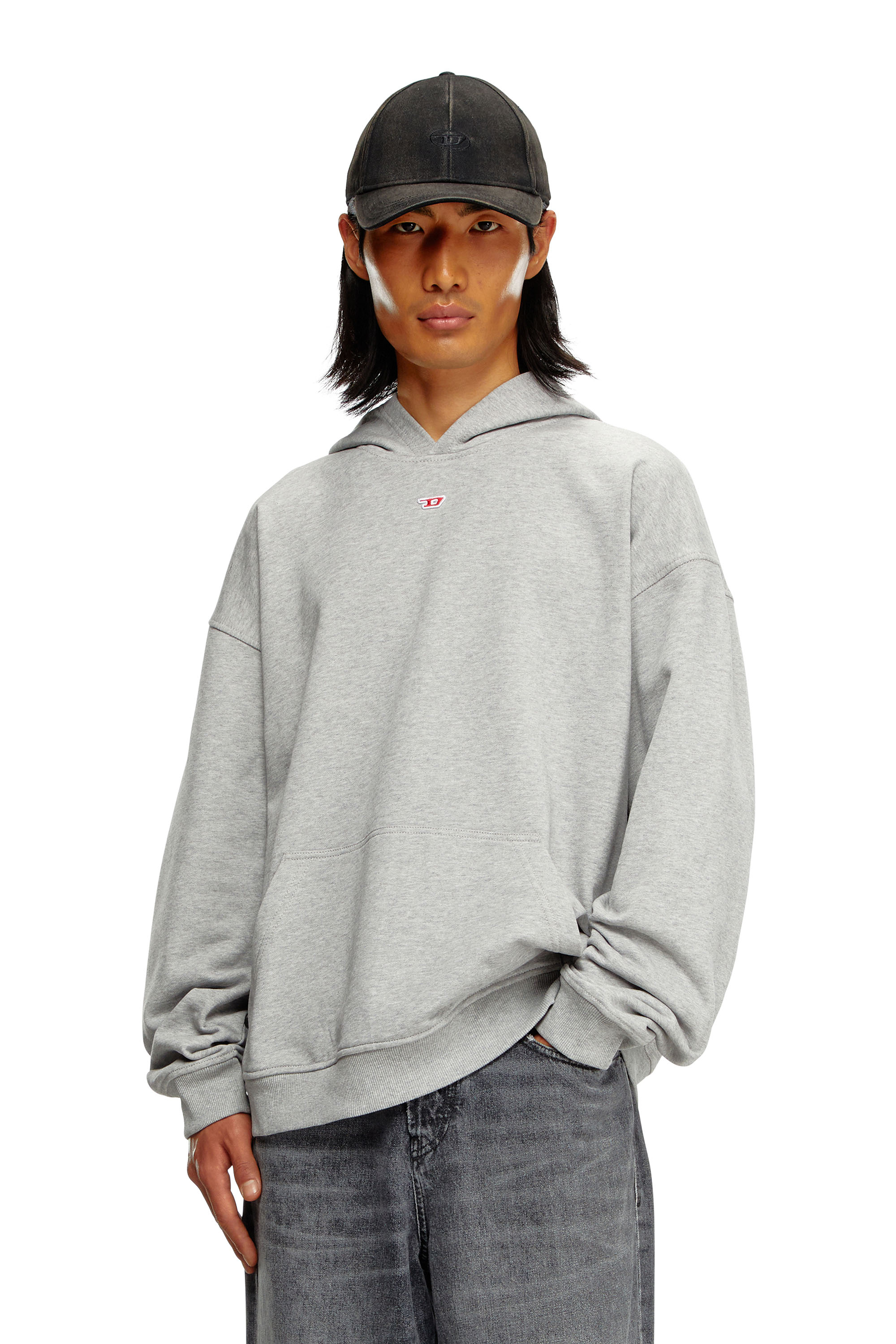 Diesel - S-BOXT-HOOD-D, Man's Hoodie with D logo patch in Light Grey - 1