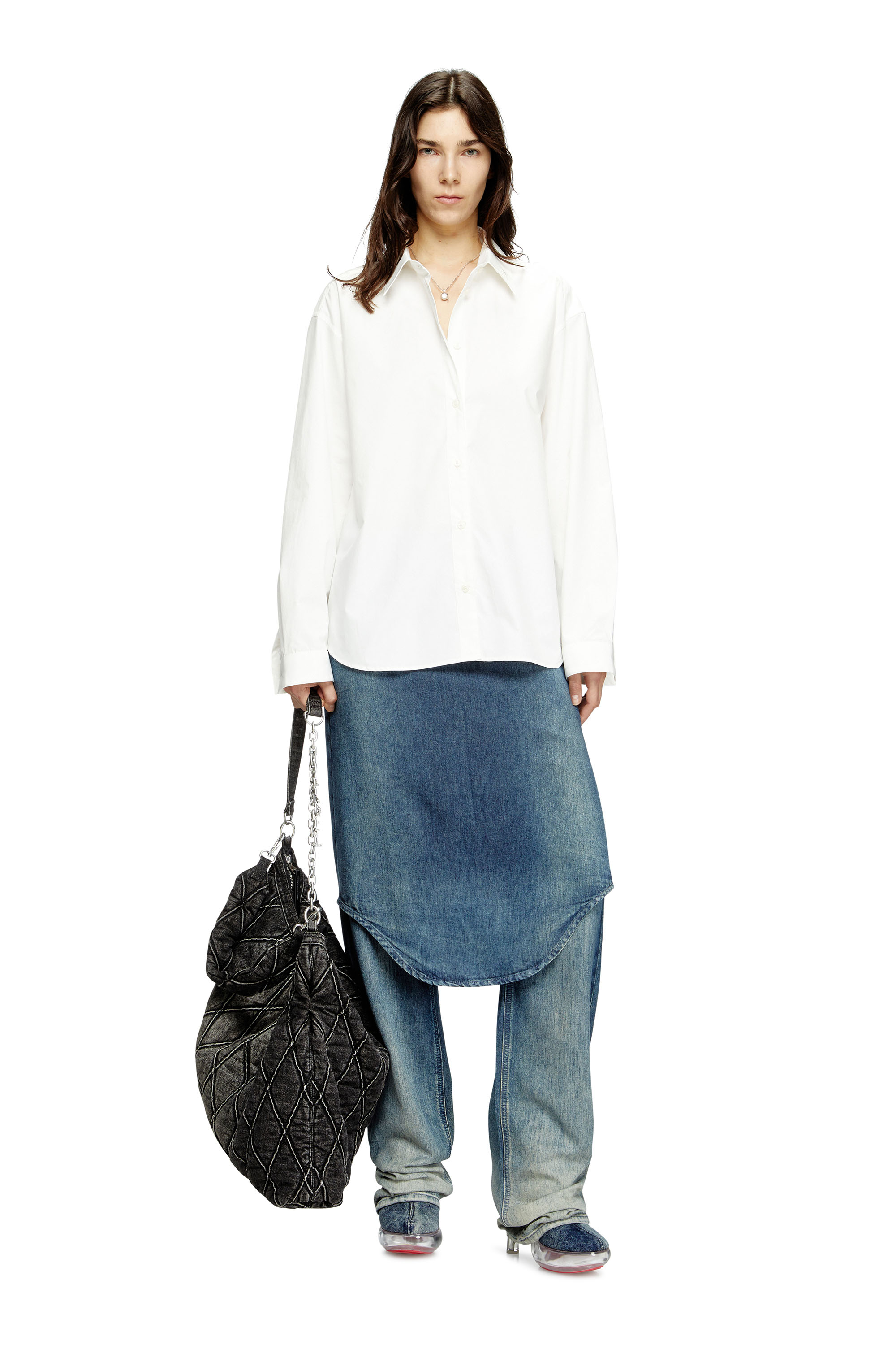 S-SIMPLY-C-WN-R1, White Diesel - S-SIMPLY-C-WN-R1, Woman's Boyfriend shirt with Oval D in White - 1