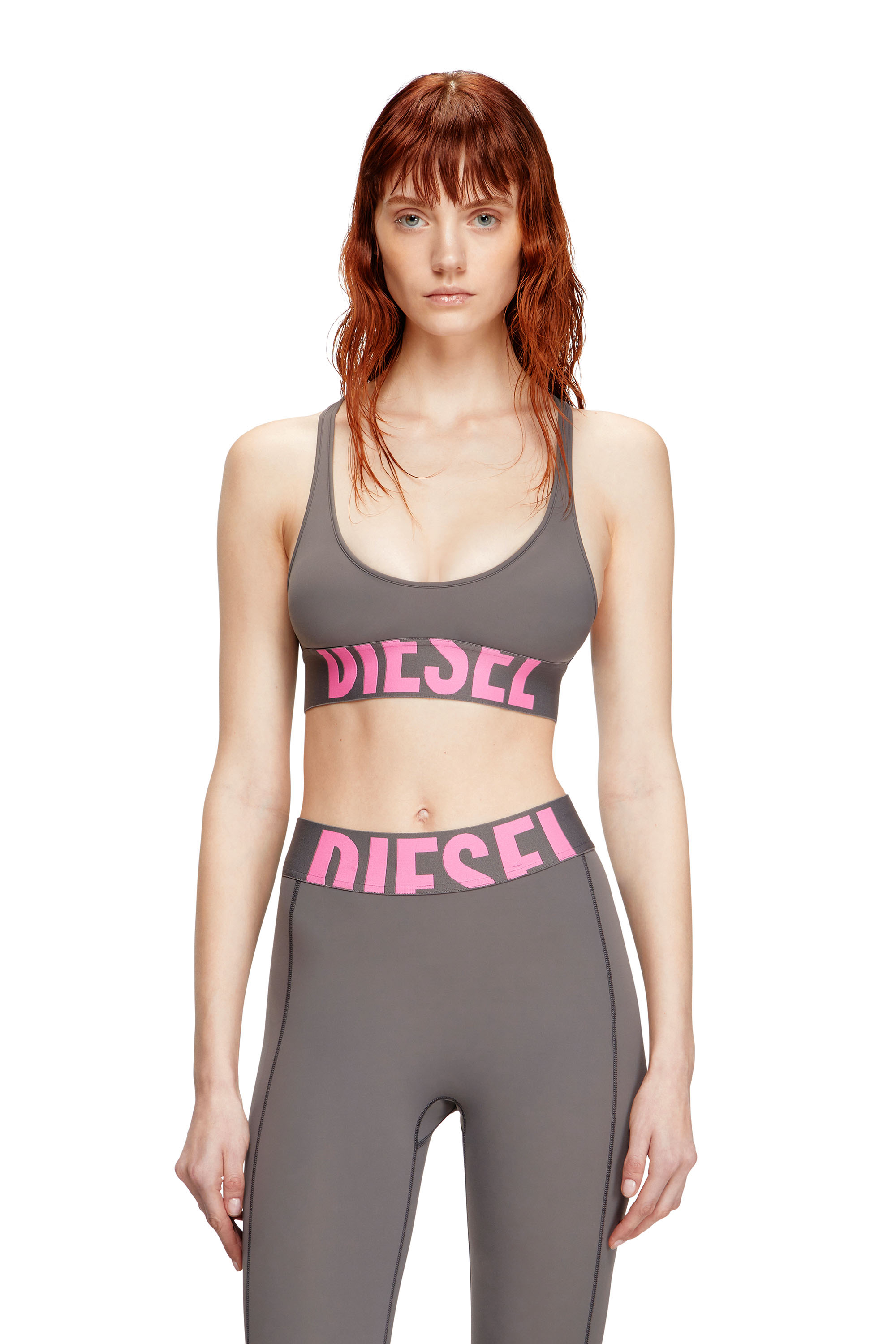 Diesel - ALLISON-D-POP, Woman's Microfibre sports bra with cut-off logo in Grey - 1